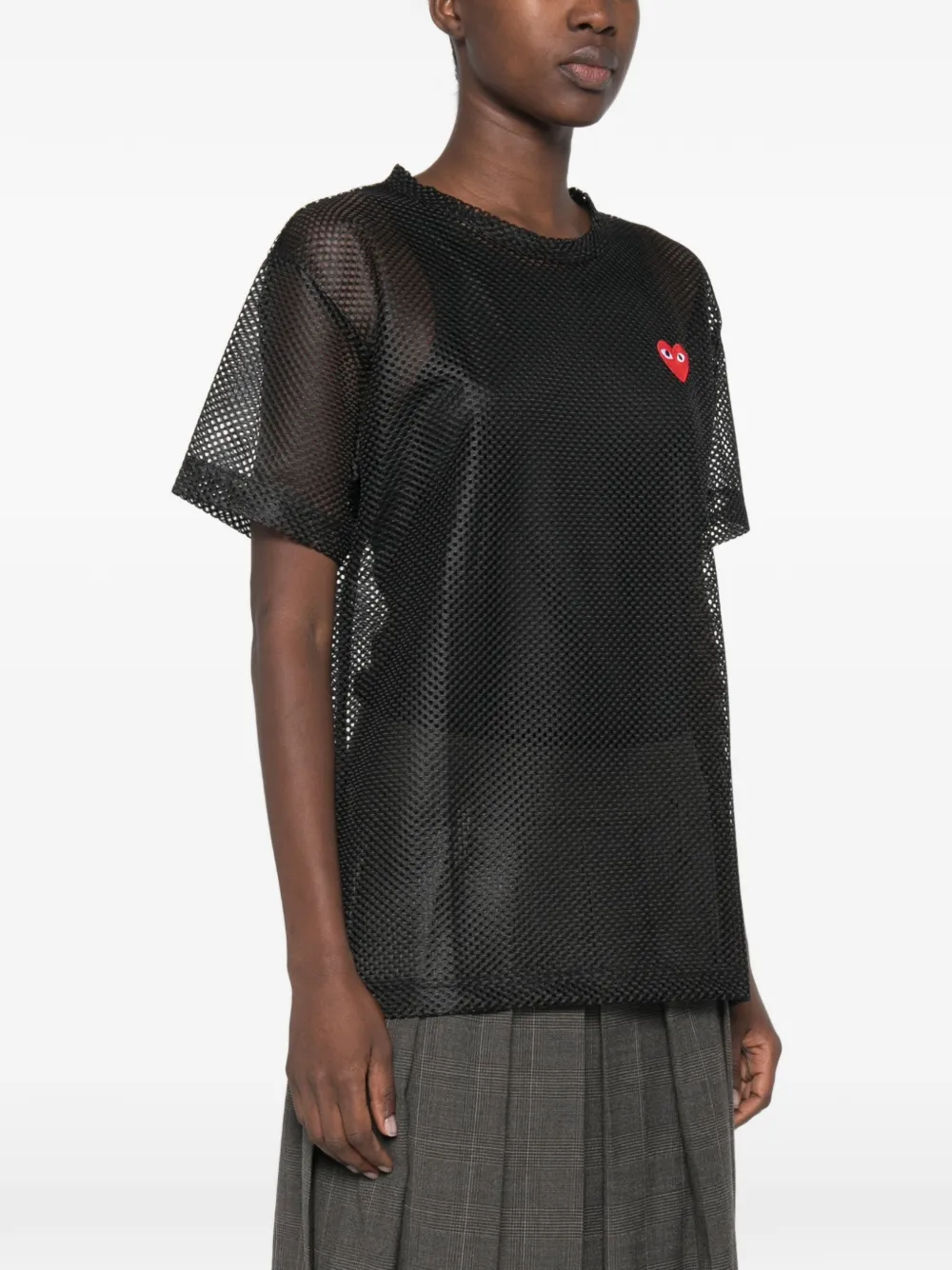 Comme Des Garçons Play Mesh T-shirt met hartpatch Zwart