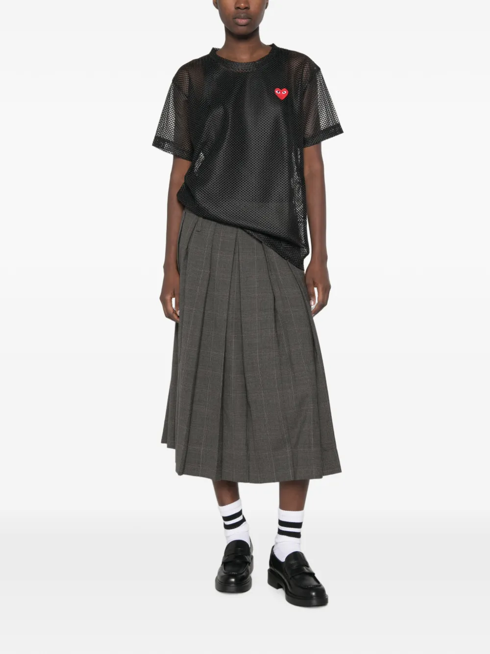 Comme Des Garçons Play Mesh T-shirt met hartpatch Zwart