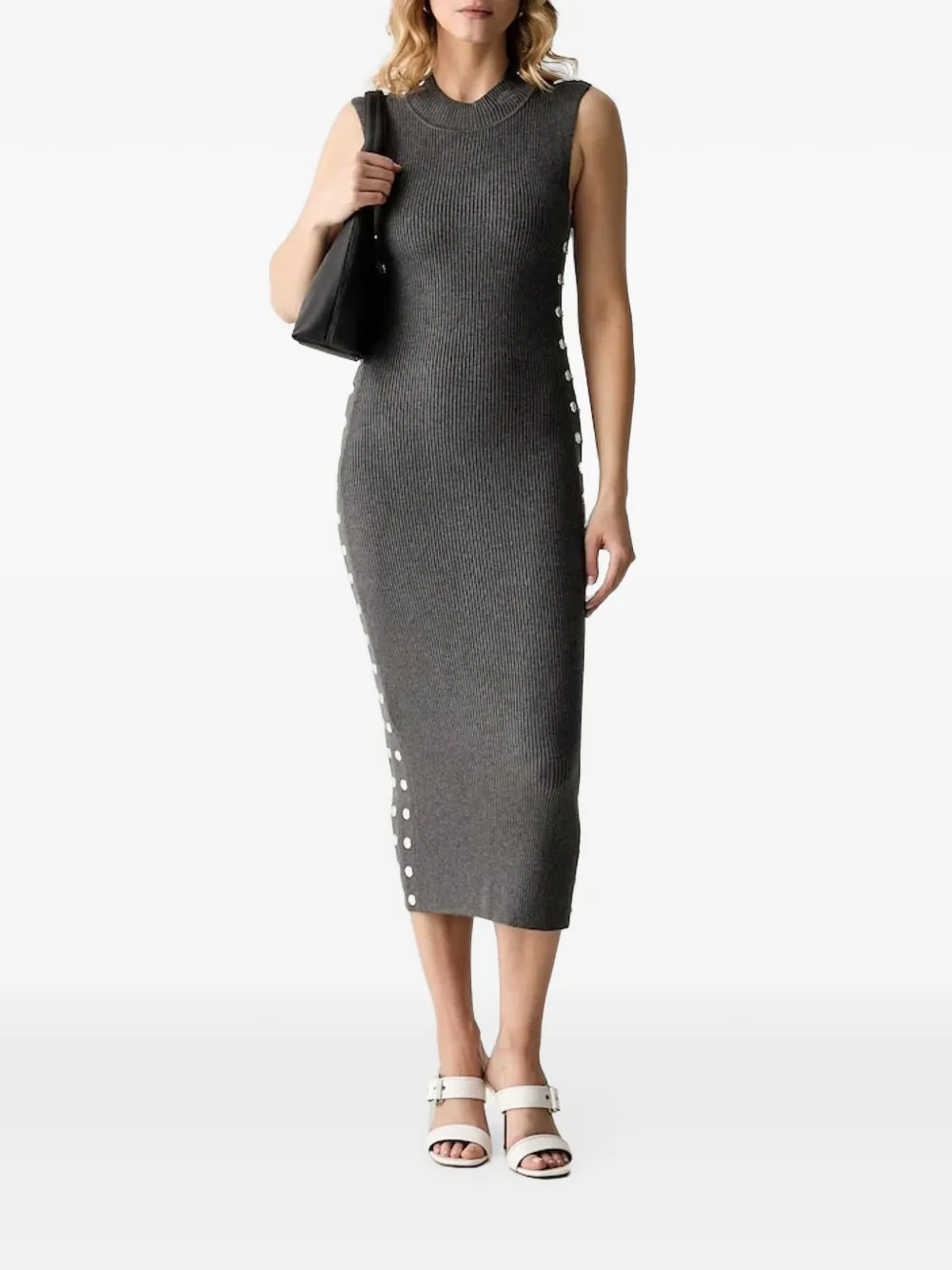 Karl Lagerfeld Geribbelde midi-jurk met studs Grijs