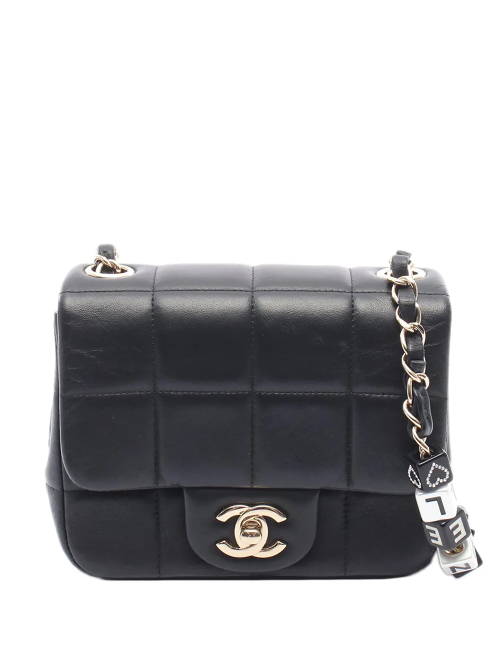 CHANEL Pre-Owned 2021-2026 Mini Square Lambskin Chocolate Bar Flap crossbody bag - Black