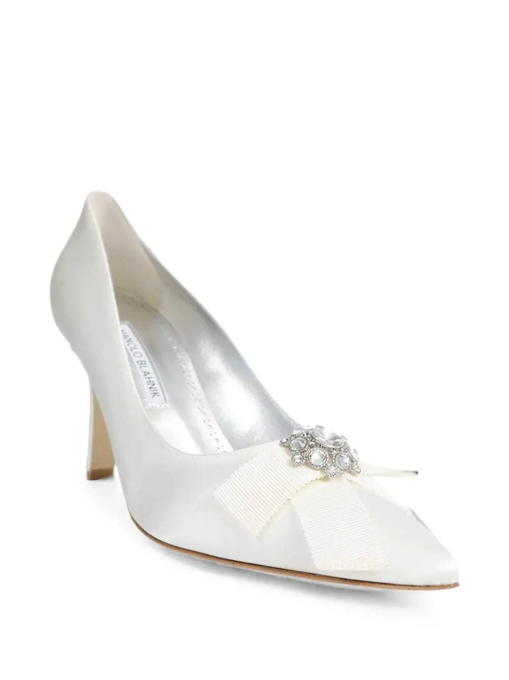 Manolo Blahnik crystal-embellished bow heeled pumps Wit