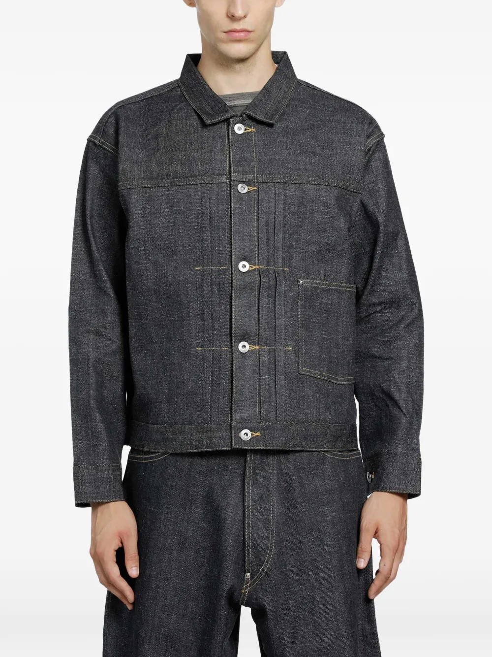 TAIGA TAKAHASHI Lot.703 pleated denim jacket - Blu
