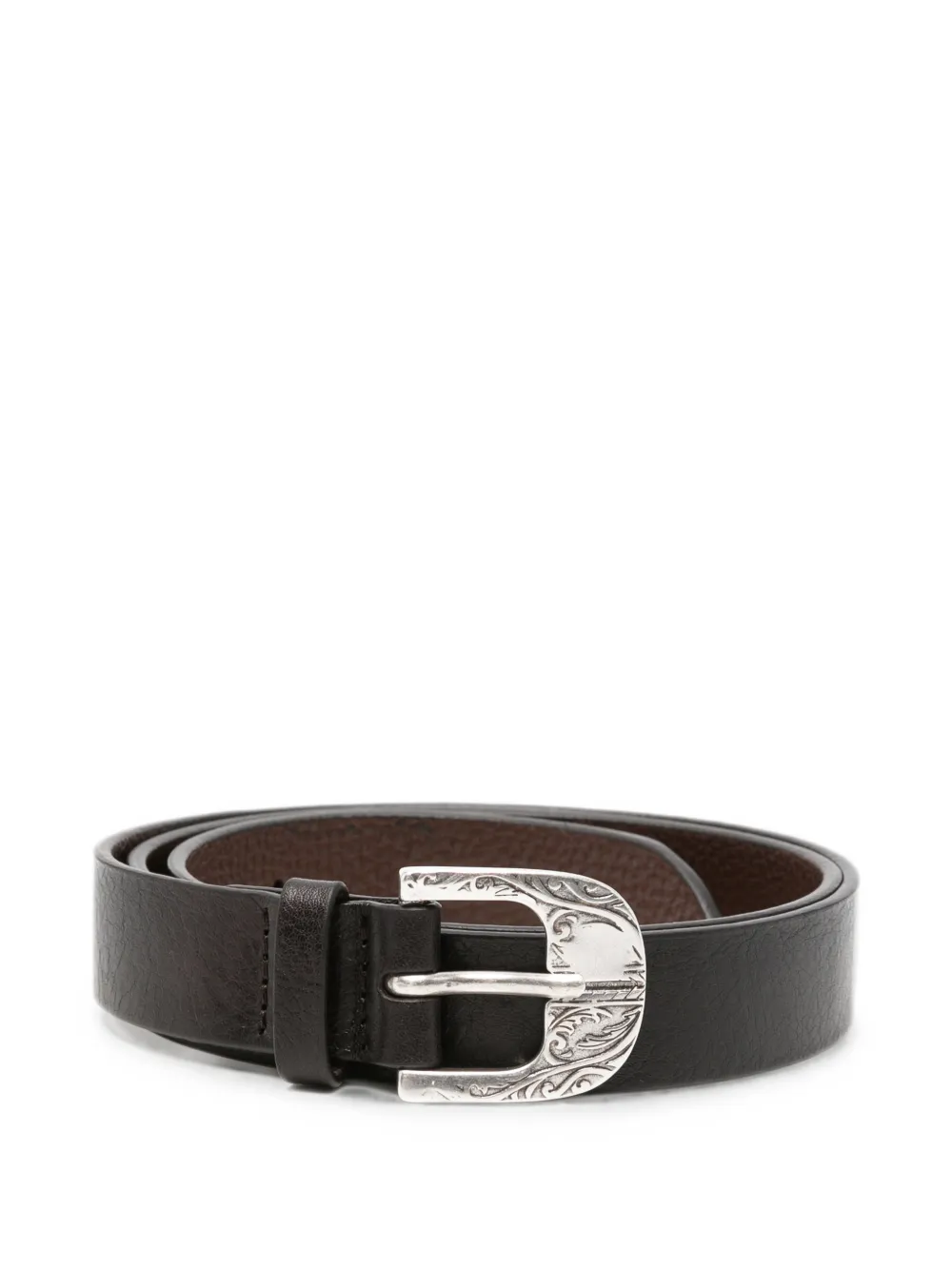 Orciani engraved-buckle leather belt - Marrone