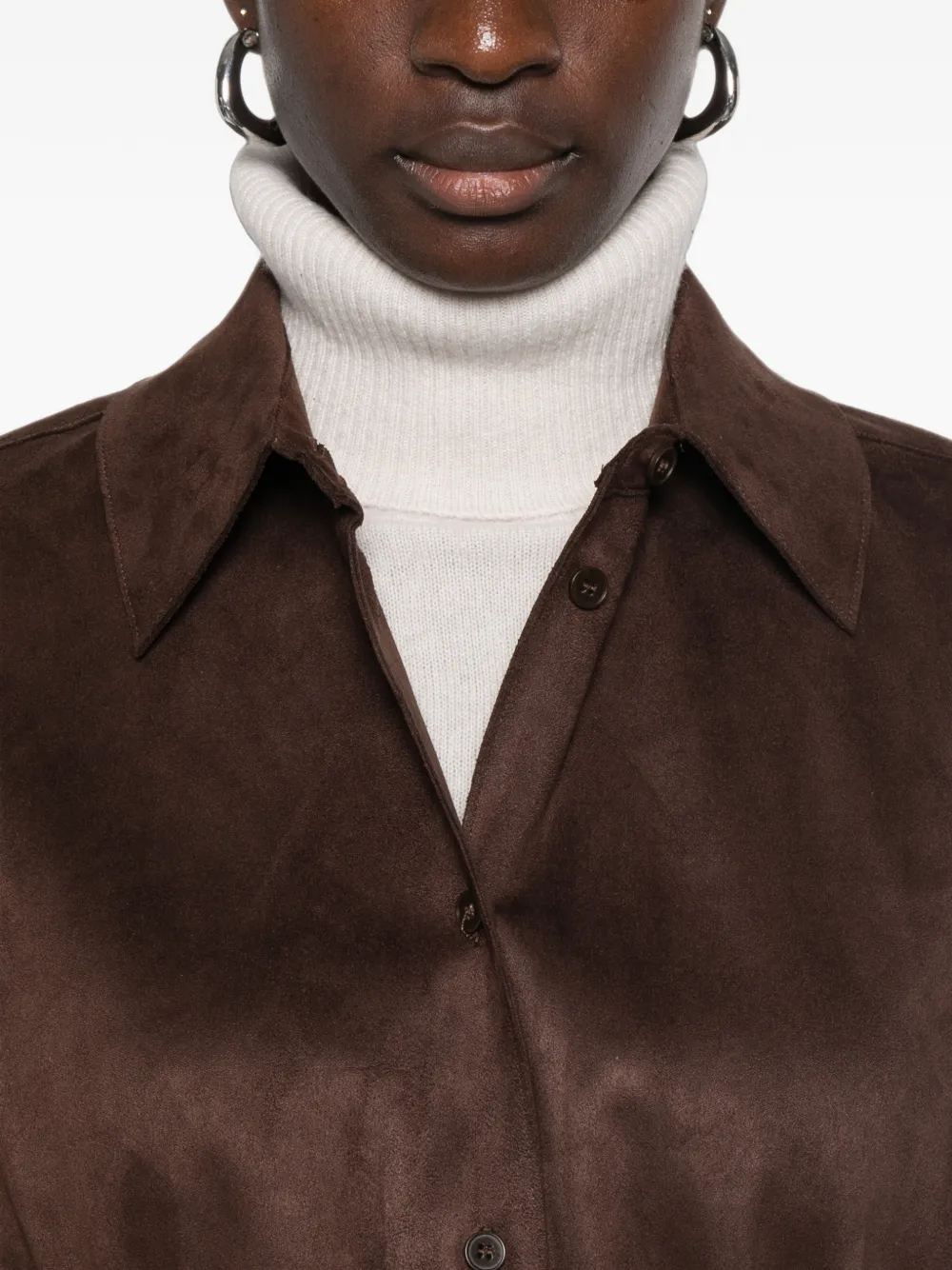 Eleh Blouse van imitatiesuède met ceintuur Bruin