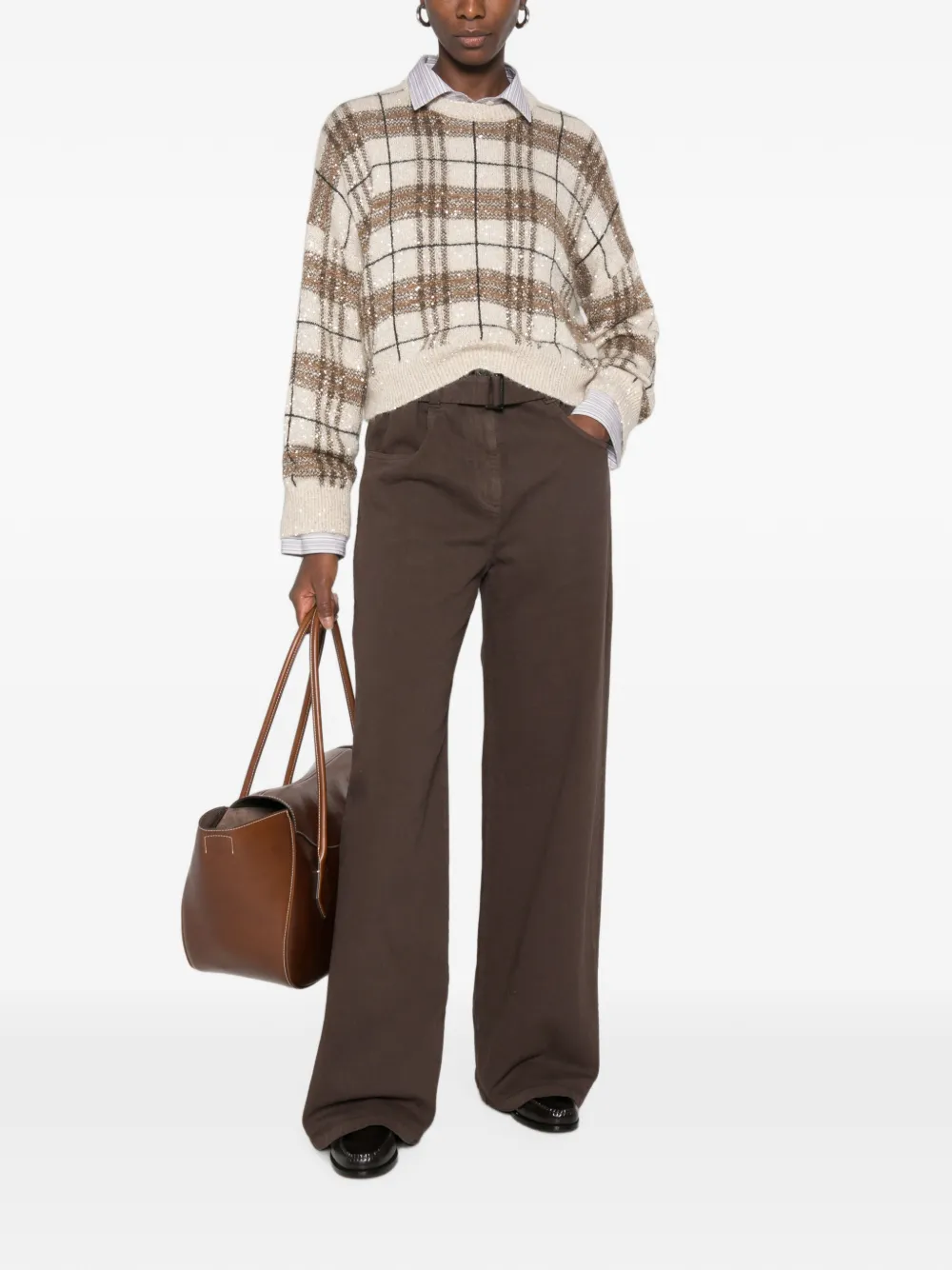 Brunello Cucinelli Broek met wijde pijpen Bruin
