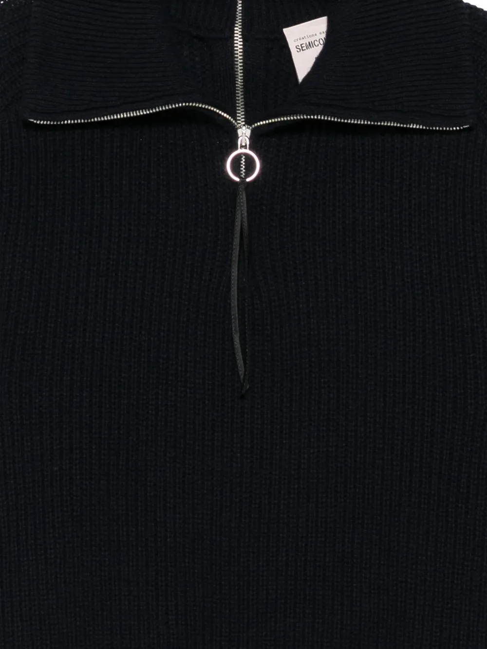 Semicouture ribbed-knit half-zip sweater Blauw