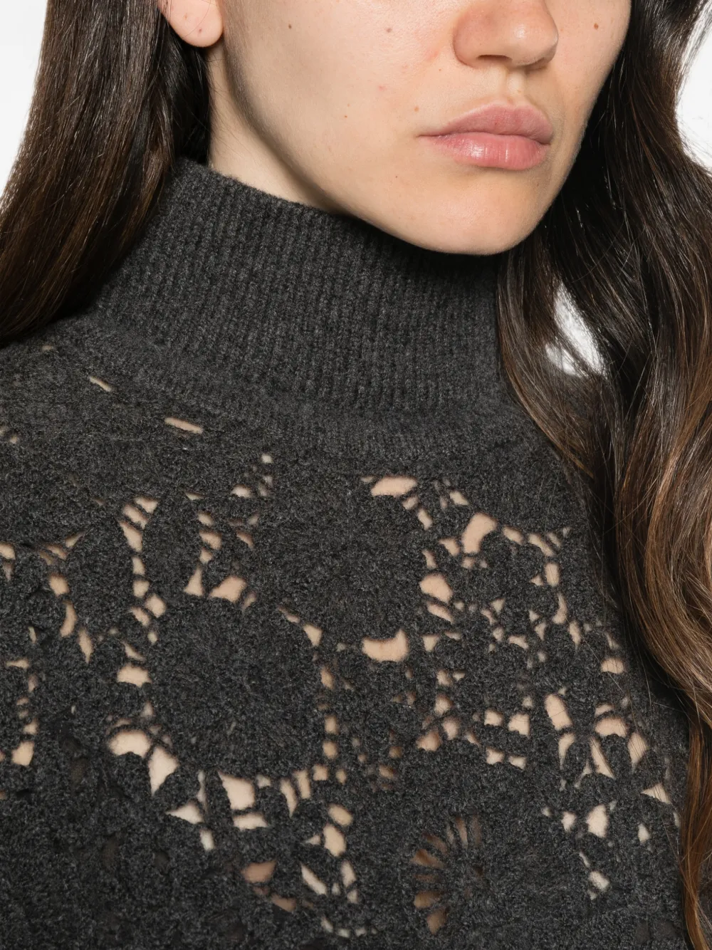 Ermanno Scervino Gebreide midi-jurk met col en kant Grijs