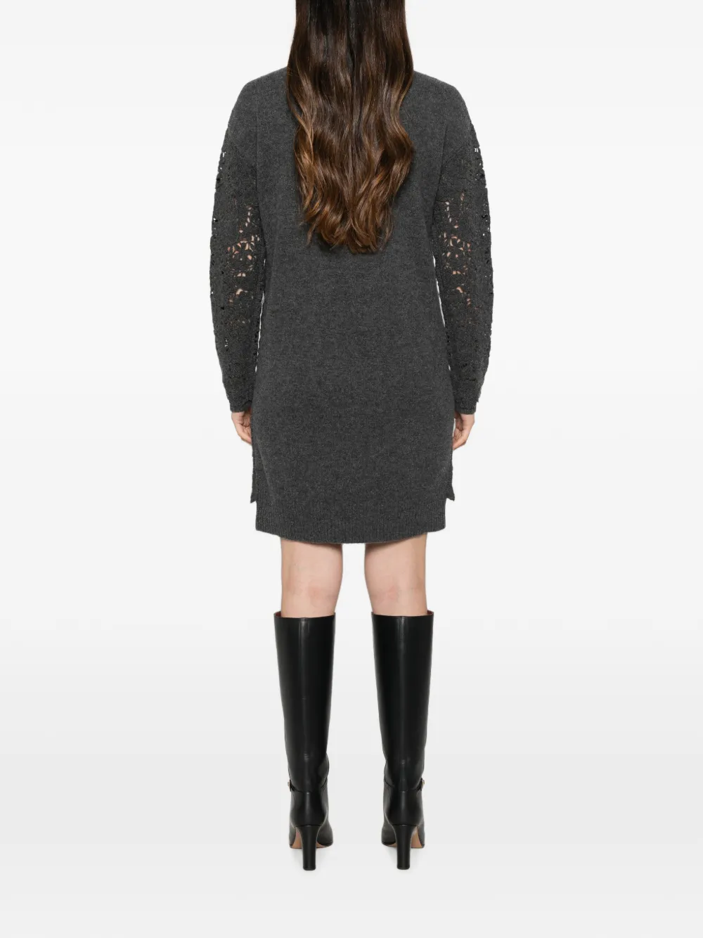 Ermanno Scervino Gebreide midi-jurk met col en kant Grijs