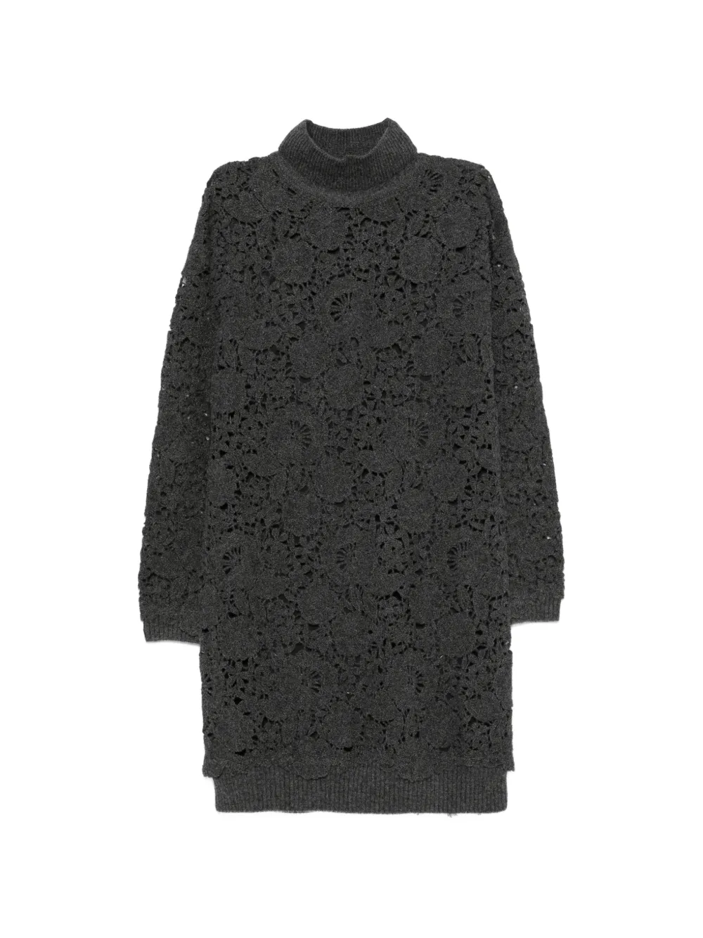ERMANNO FIRENZE lace-knit roll-neck midi dress - Grigio