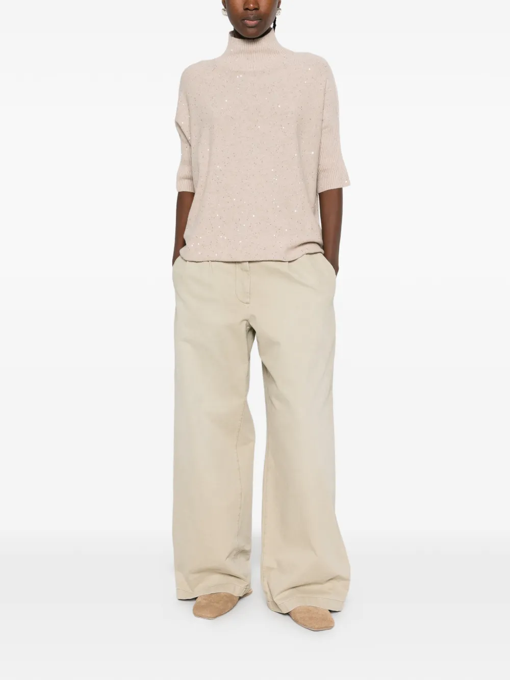 Antonelli sequin-embellished high-neck sweater Beige