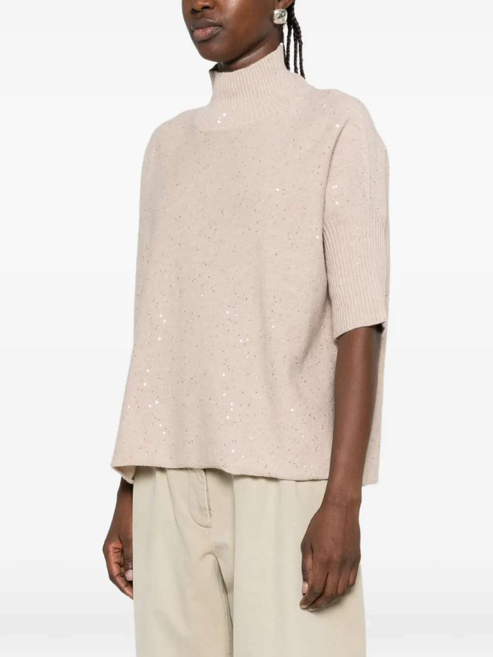 Antonelli sequin-embellished high-neck sweater Beige