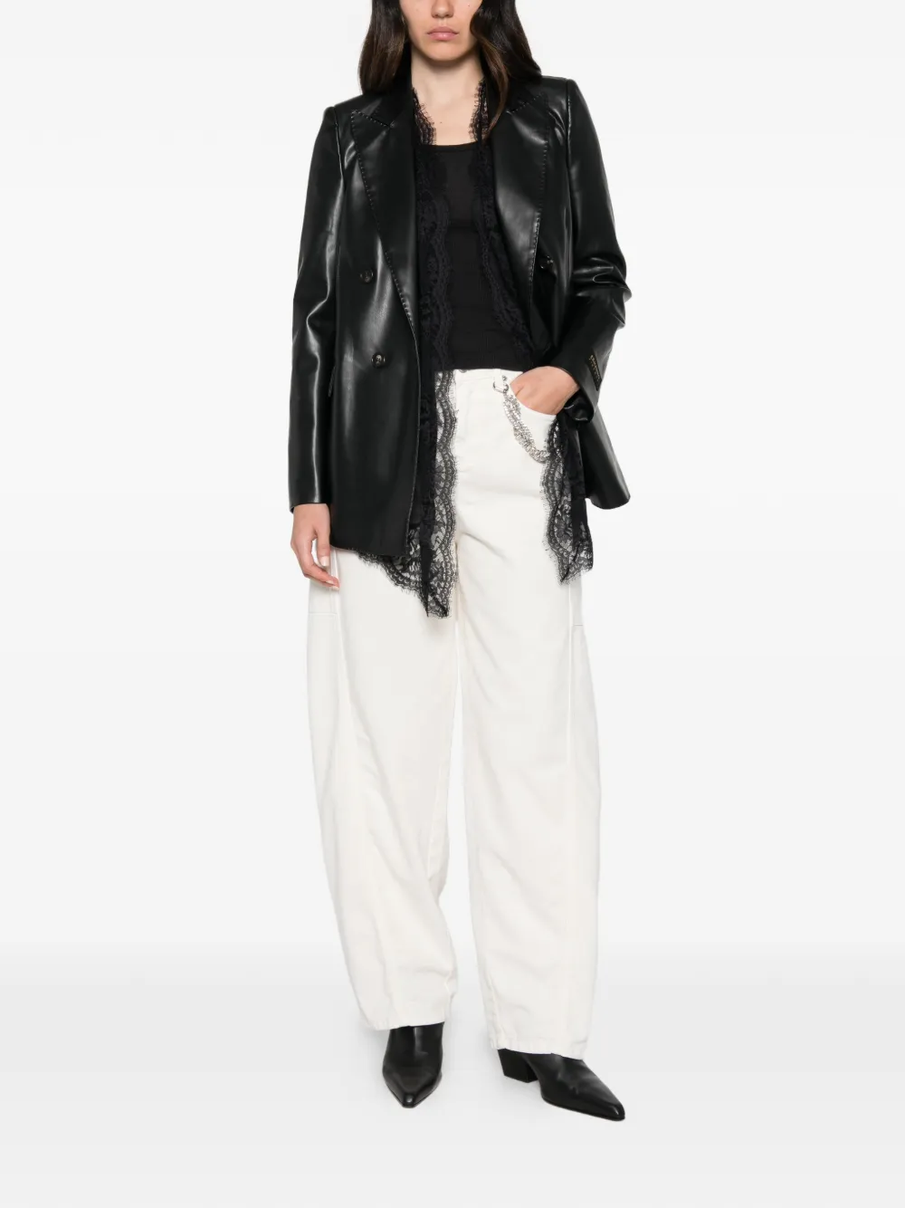 ERMANNO FIRENZE Broek verfraaid met kristallen en schakelketting Beige