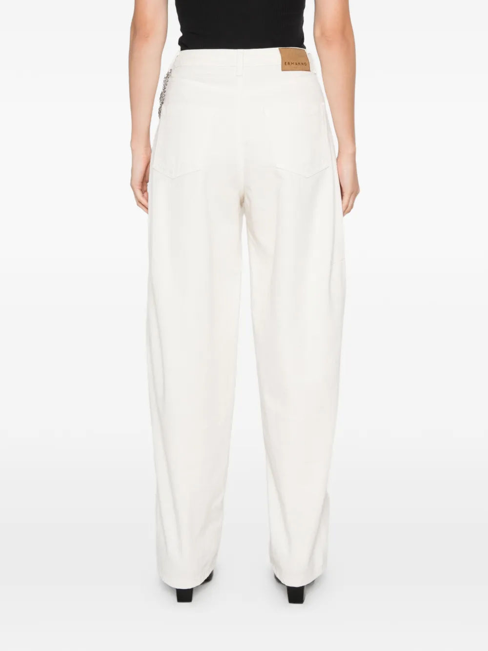 ERMANNO FIRENZE Broek verfraaid met kristallen en schakelketting Beige