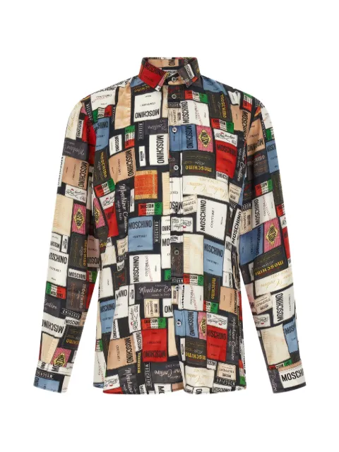 Moschino camisa de seda con etiqueta estampada
