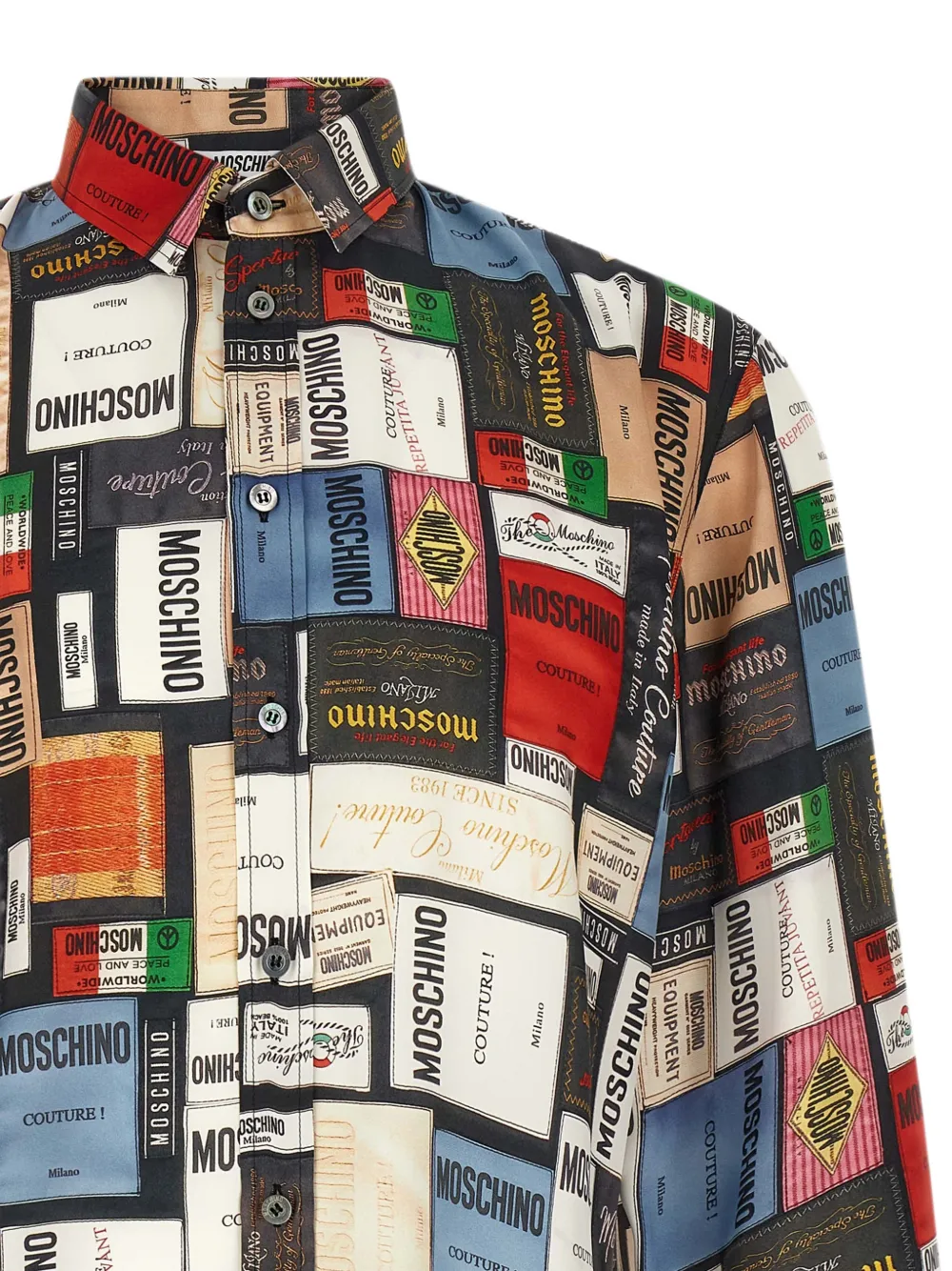Moschino Zijden overhemd met labelprint Zwart