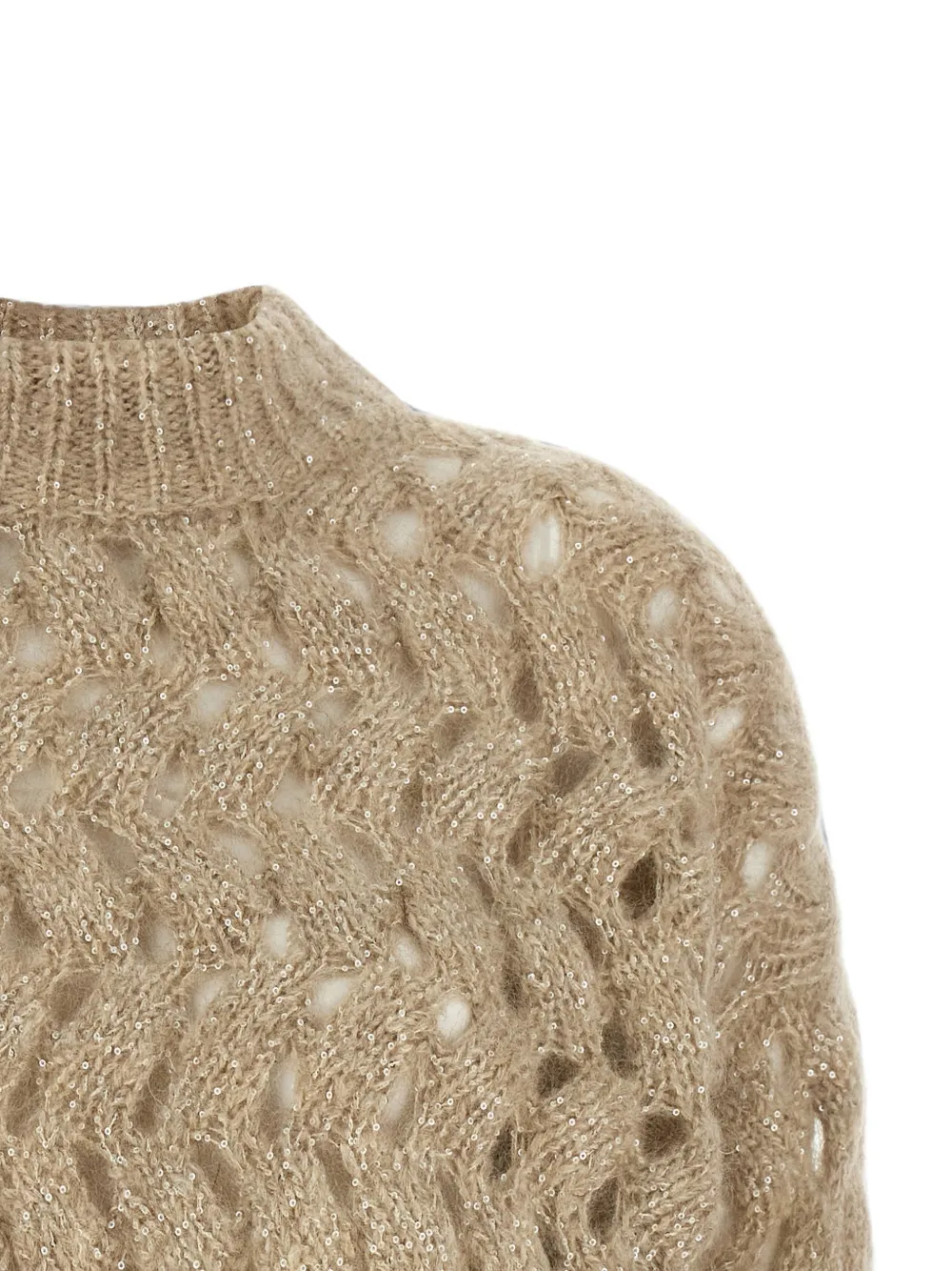 Brunello Cucinelli Dazzling Waves opengewerkte trui Beige