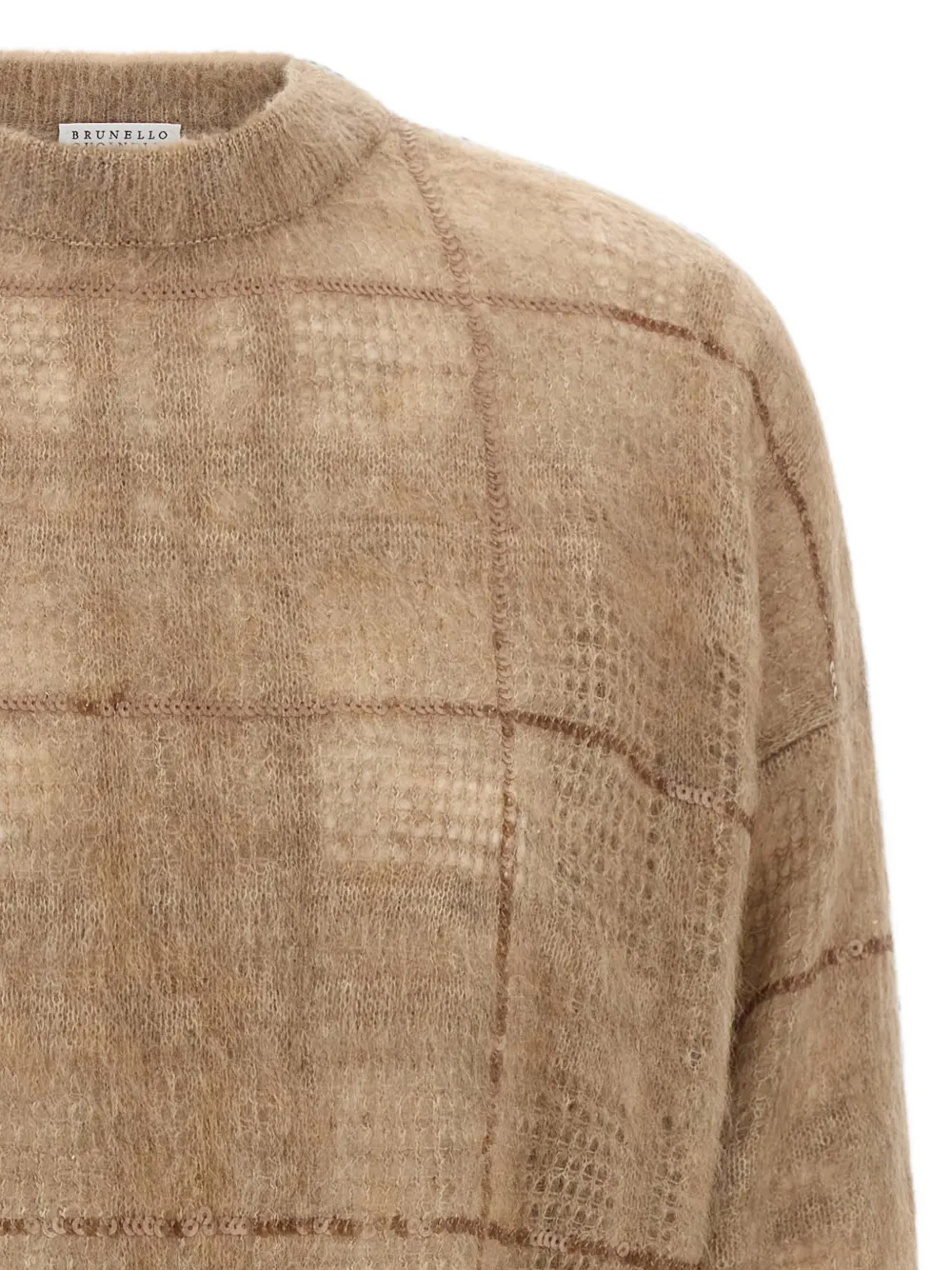 Brunello Cucinelli Geruite trui met pailletten Beige