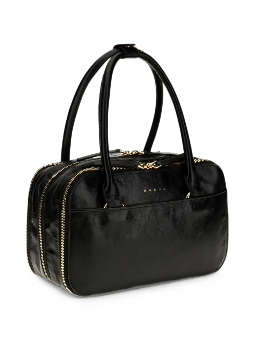Marni Boxyne leren shopper Zwart