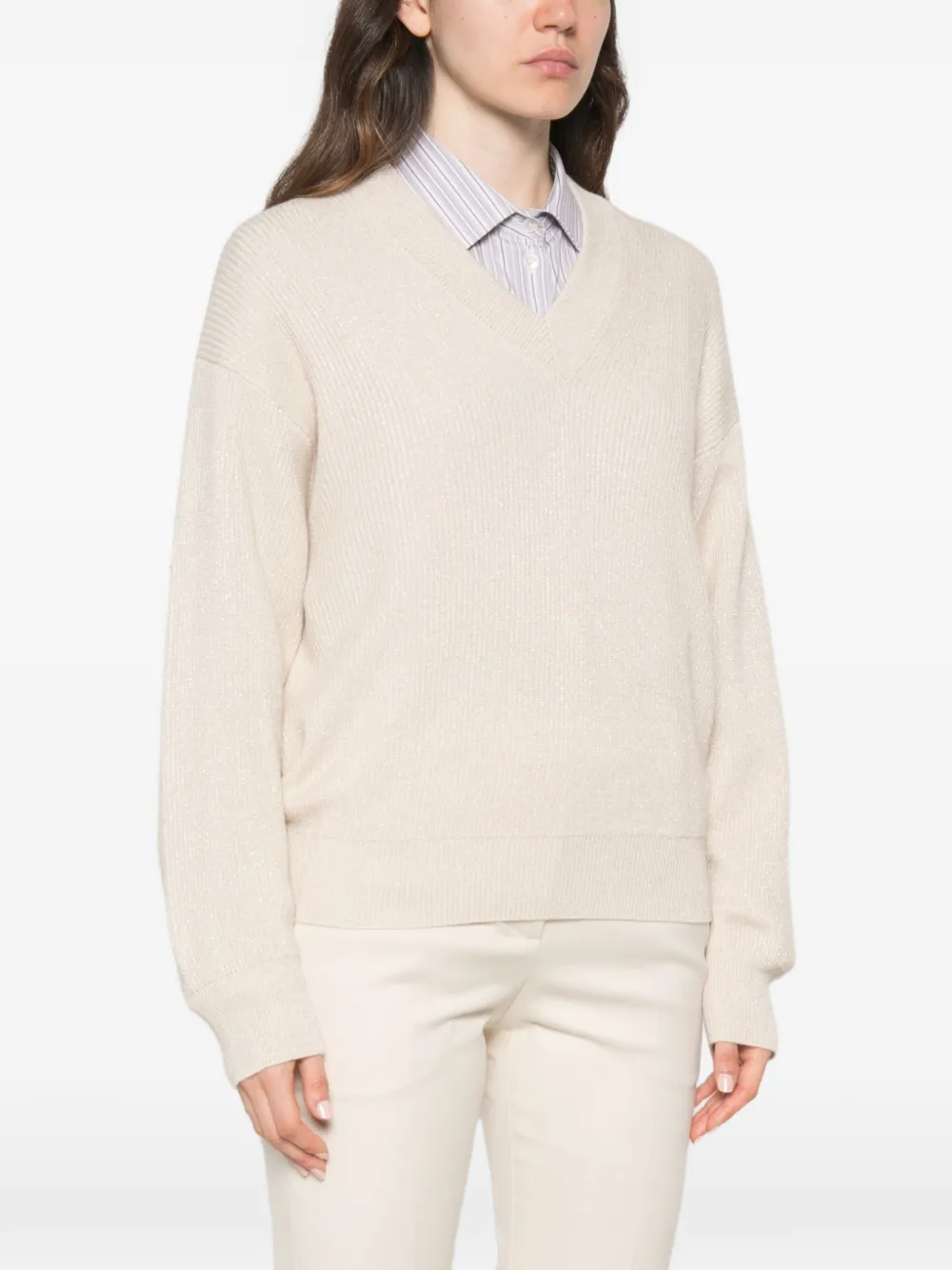 Brunello Cucinelli Trui met V-hals Beige