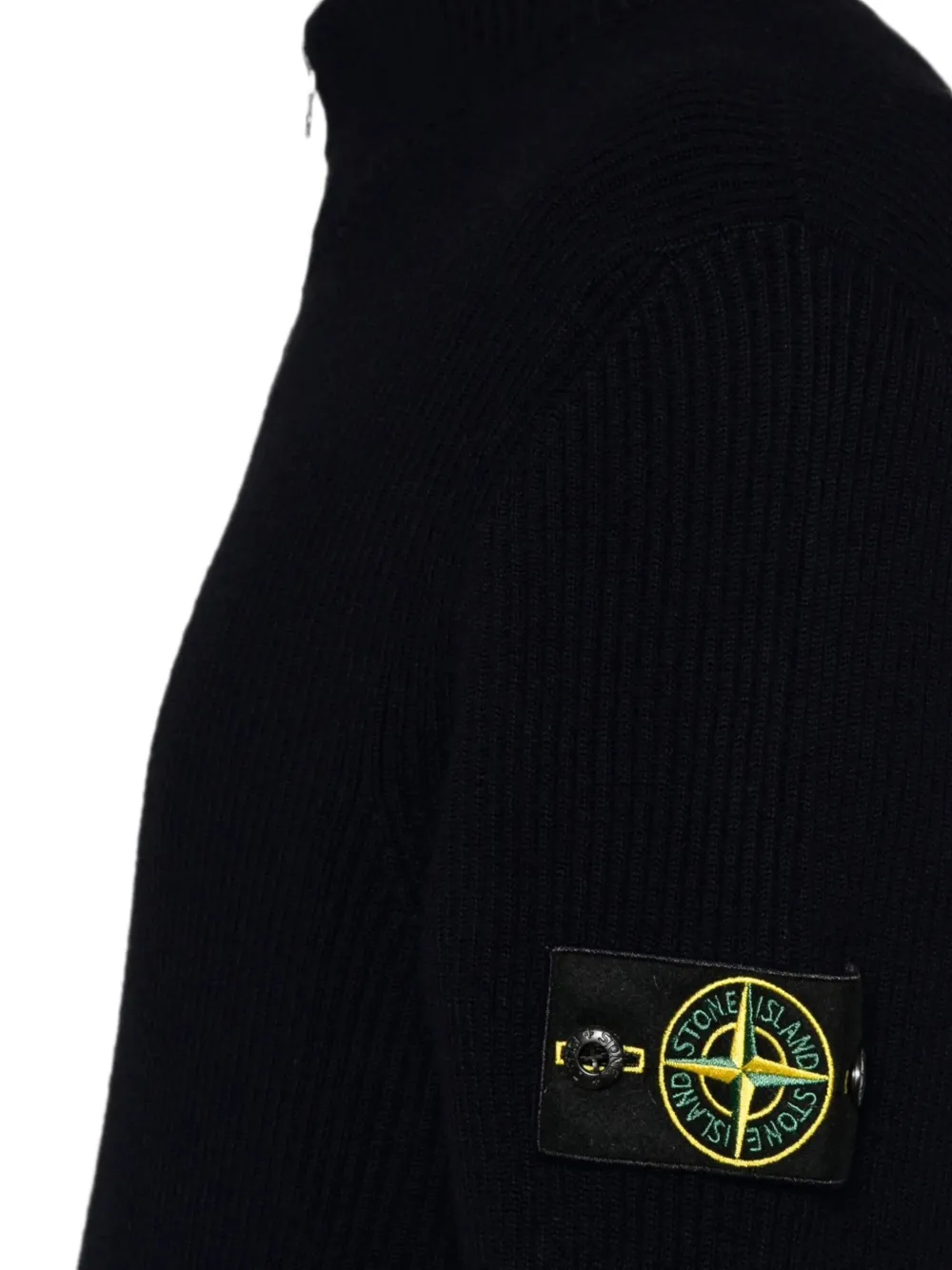 Stone Island 5100017 RWS wollen geribbelde trui met rits Zwart