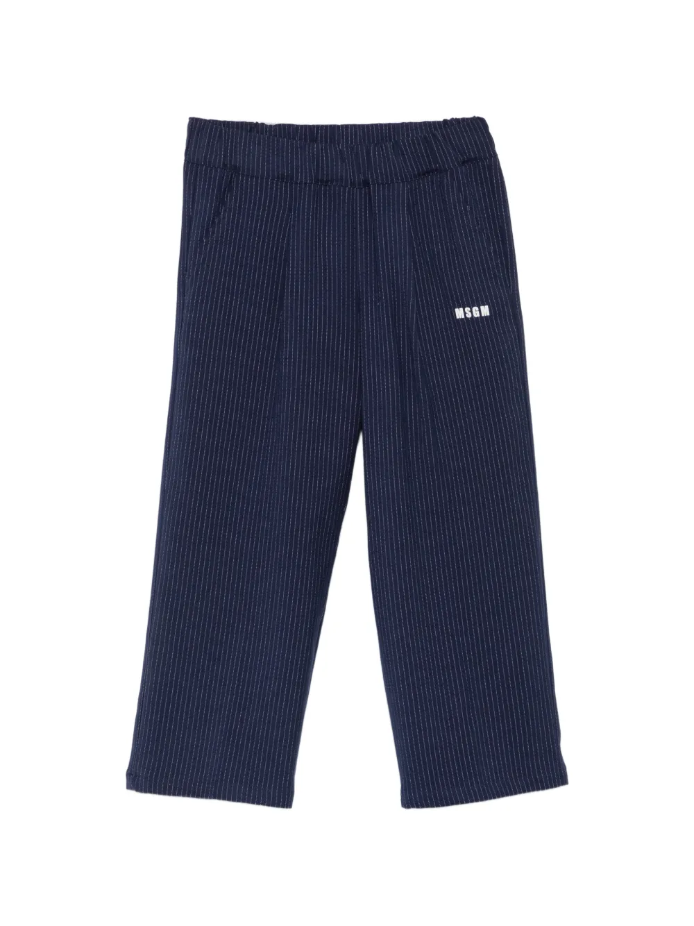 MSGM Kids pinstripe logo-print trousers - Blu