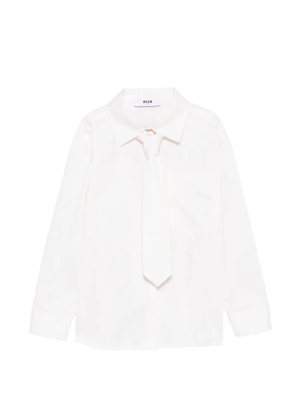 MSGM Kids tie-detail logo-embroidered shirt - Bianco