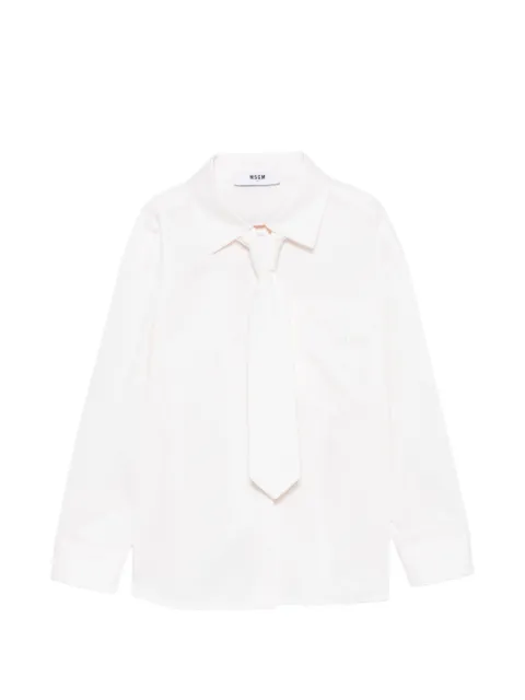 MSGM Kids tie-detail logo-embroidered shirt