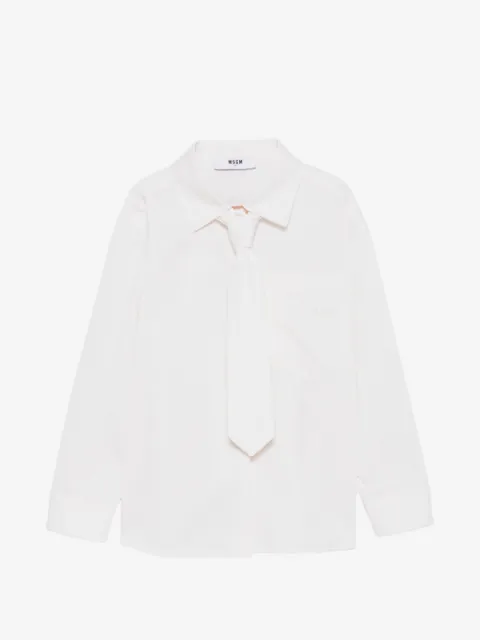 MSGM Kids tie-detail logo-embroidered shirt