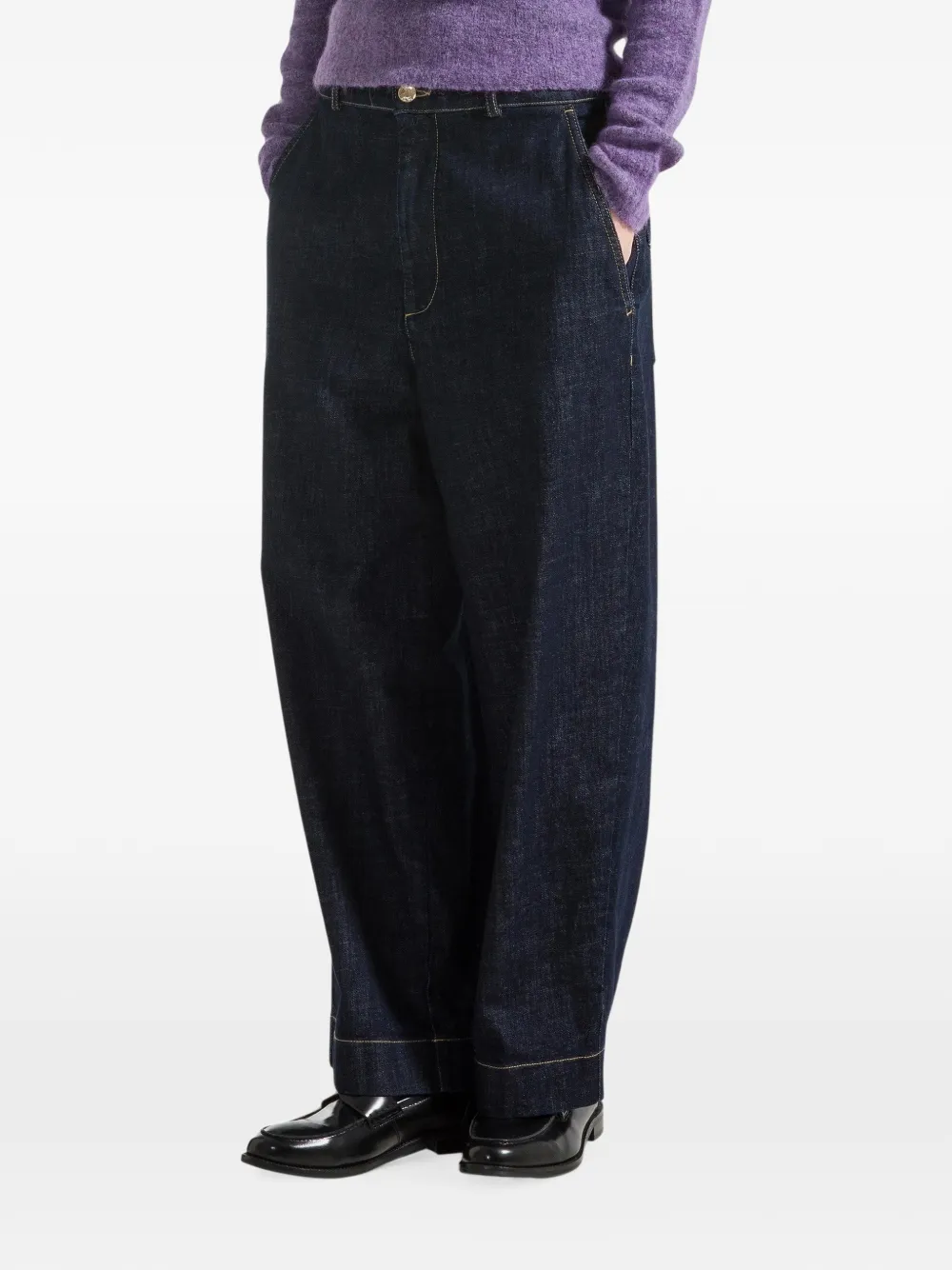 Seventy contrast-stitch wide-leg jeans Blauw