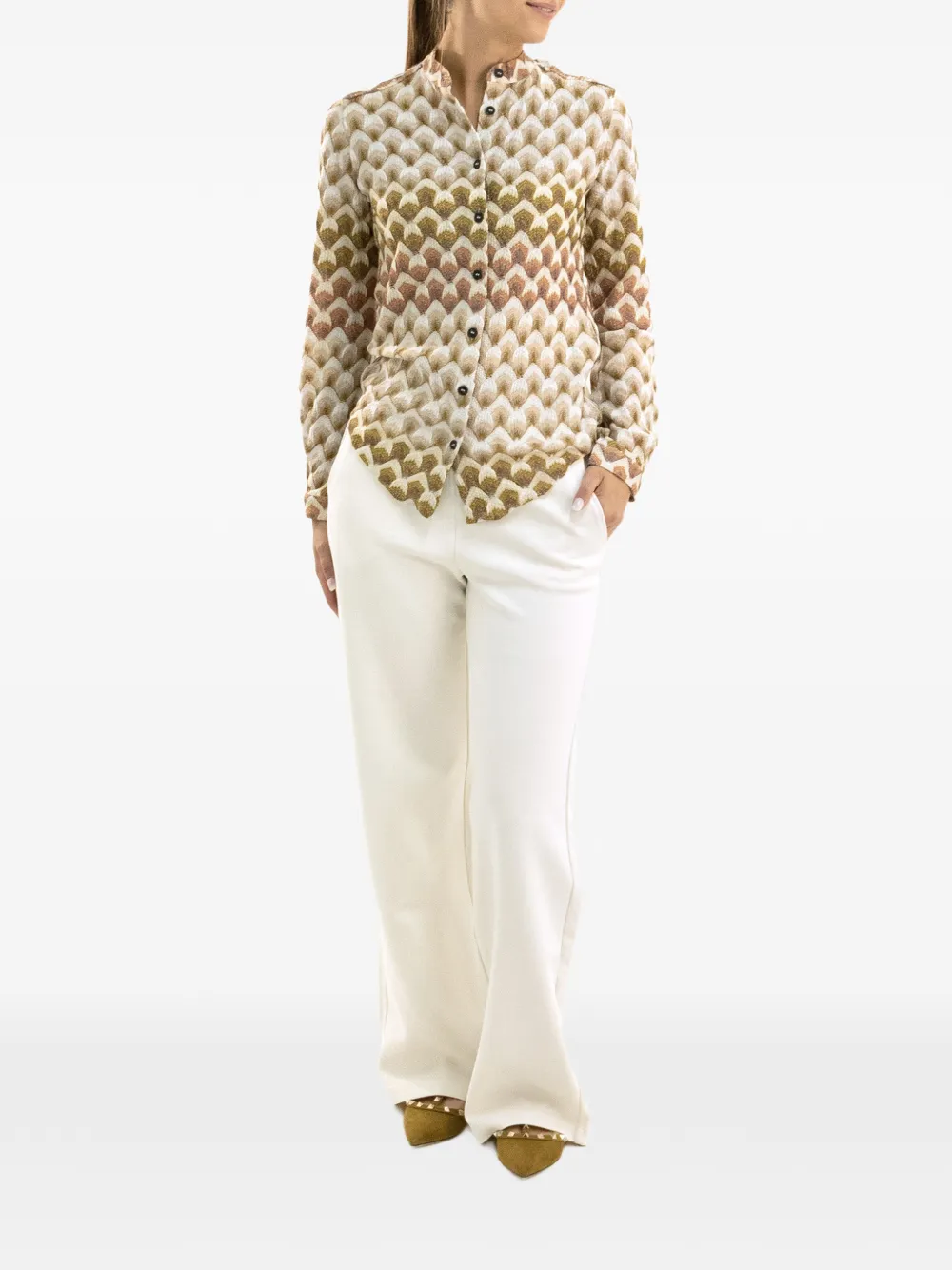 Missoni Viscose lamé blouse met kanten patroon Beige