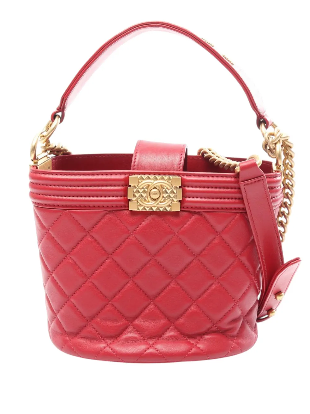 CHANEL Pre-Owned 2020 Calfskin Boy bucket bag - Red