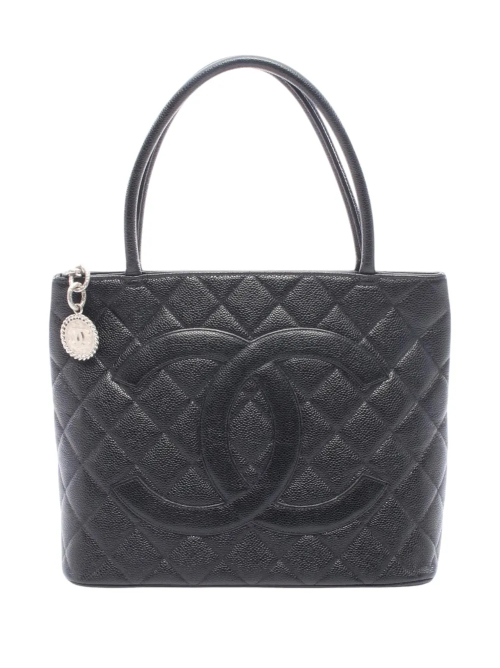 Pre-owned Chanel 2000-2002 Caviar Medallion Tote Bag In Black