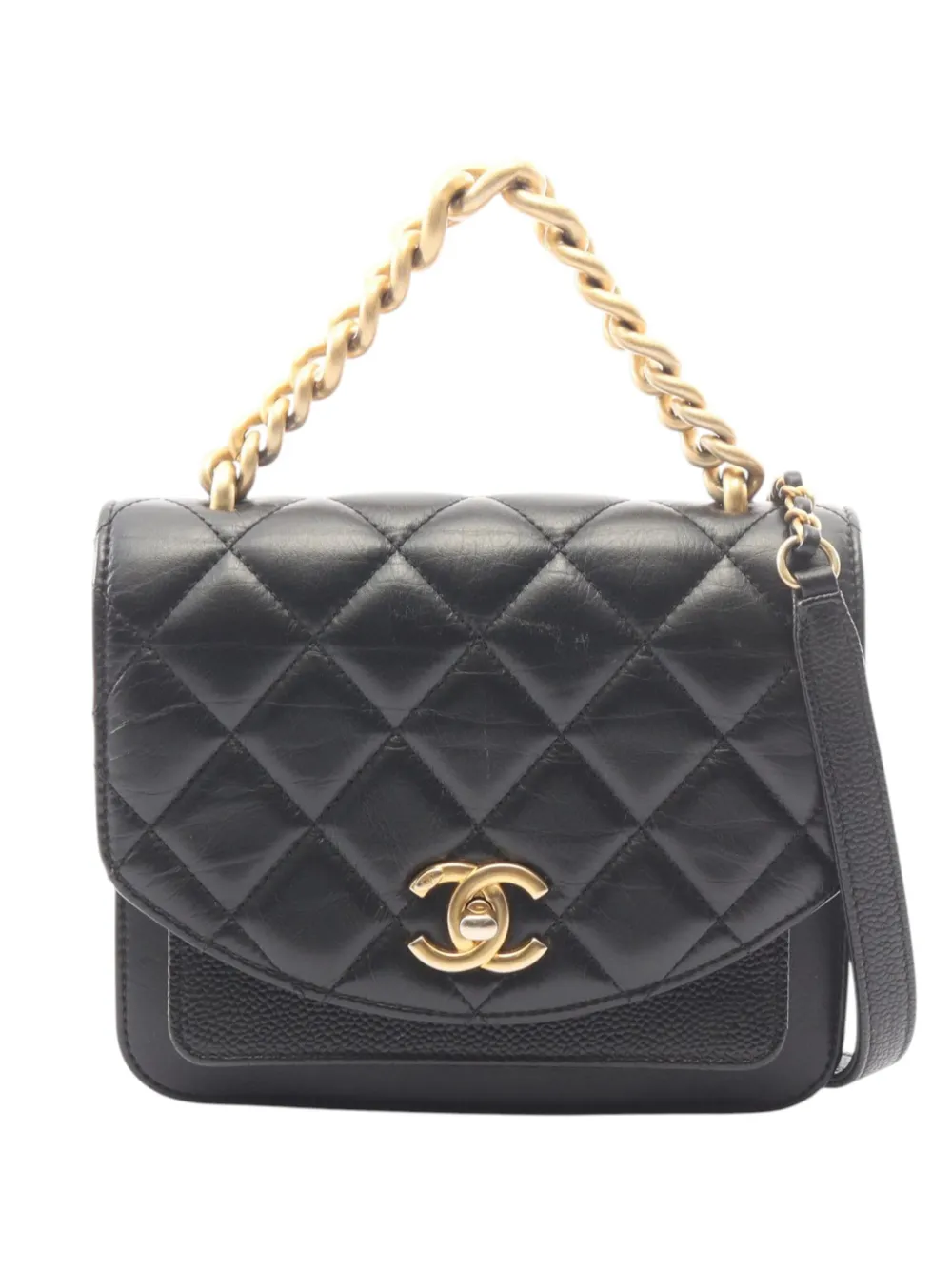 CHANEL Pre-Owned 2019 Mini Quilted Aged Calfskin and Caviar Chain Handle Flap satchel - Black