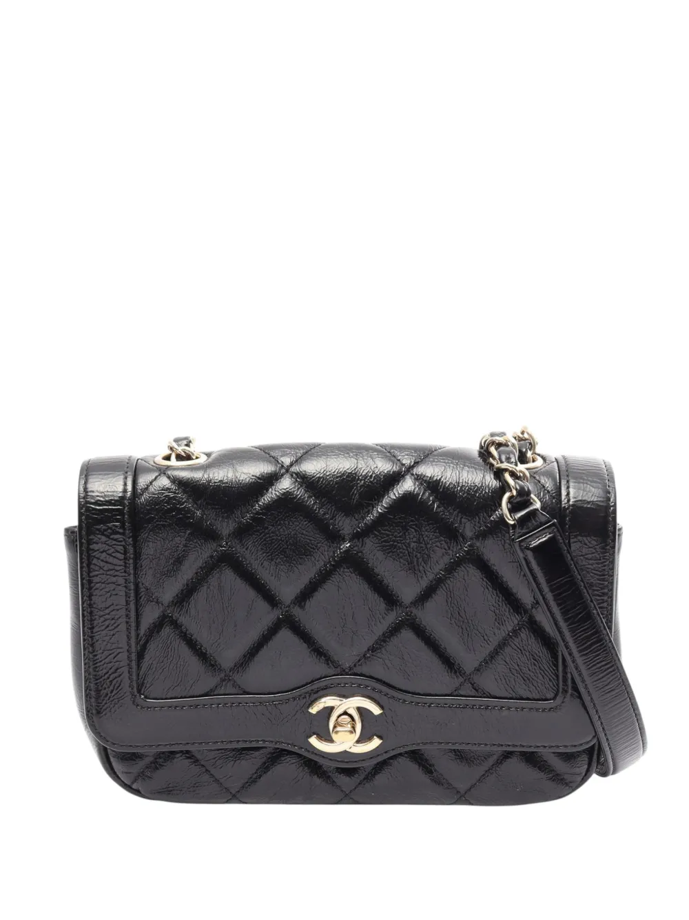 CHANEL Pre-Owned 2019 Mini Quilted Crumpled Glazed Lambskin Flap crossbody bag - Black