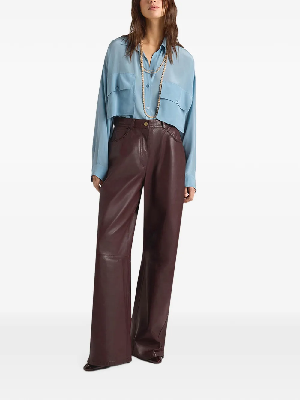 MOMONÌ Aoki leren broek Bruin