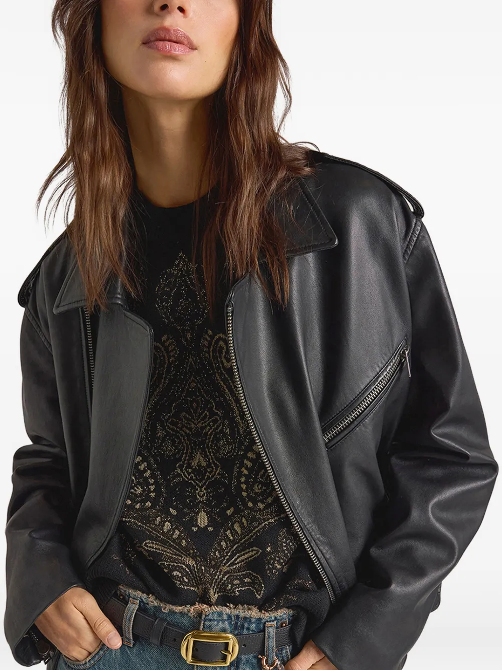 MOMONÌ Lond leather biker jacket Zwart