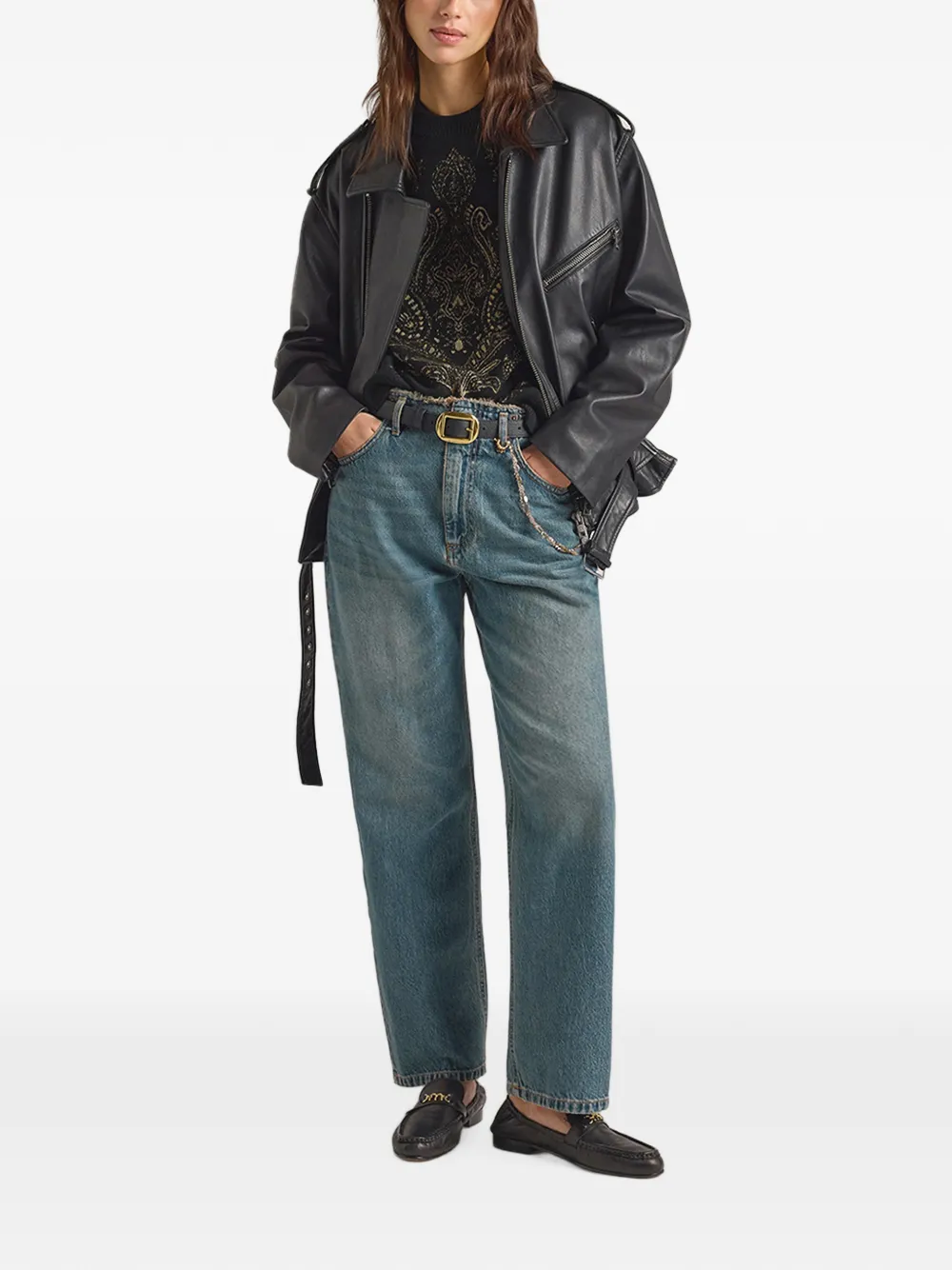 MOMONÌ Lond leather biker jacket Zwart