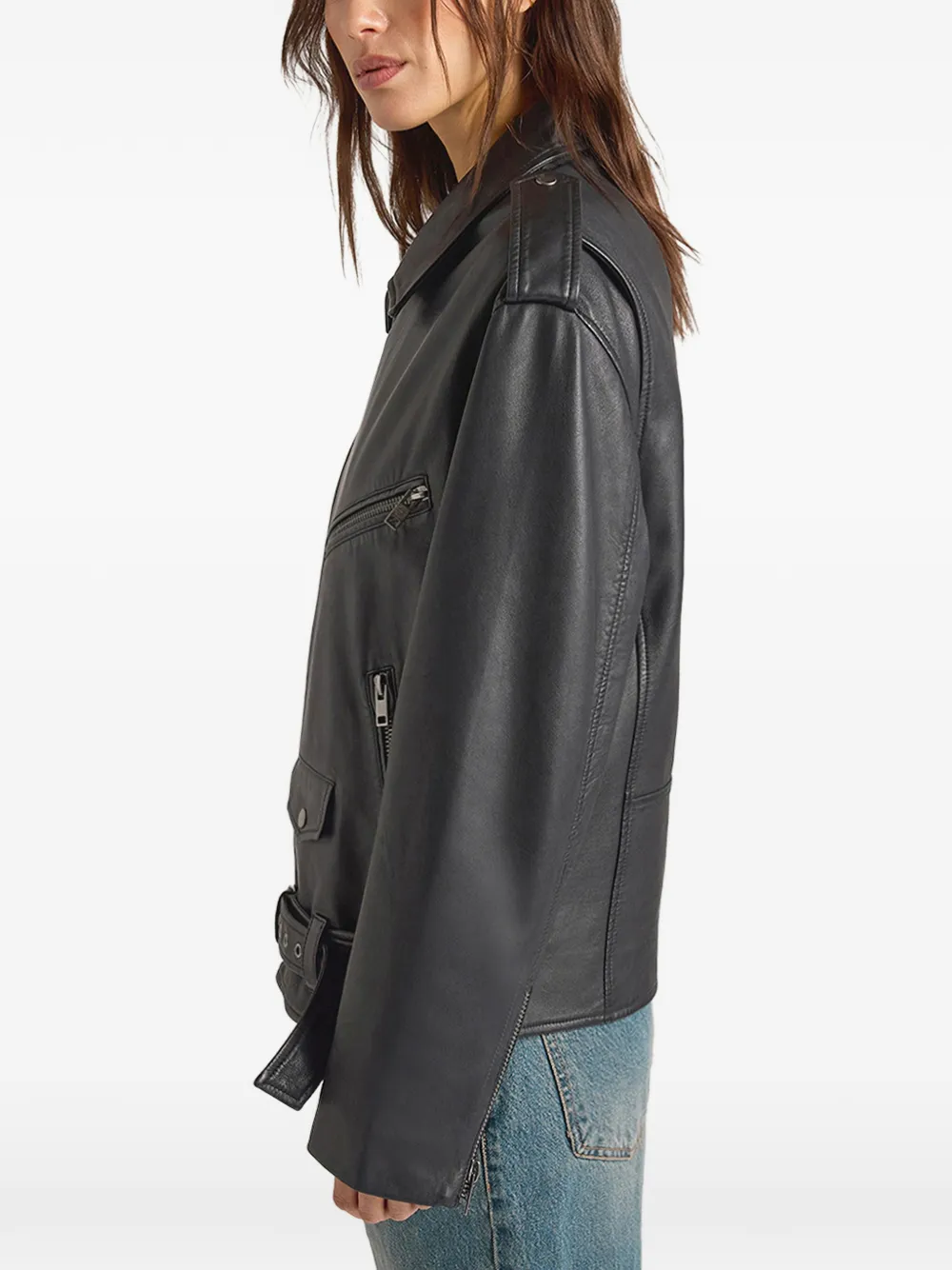 MOMONÌ Lond leather biker jacket Zwart