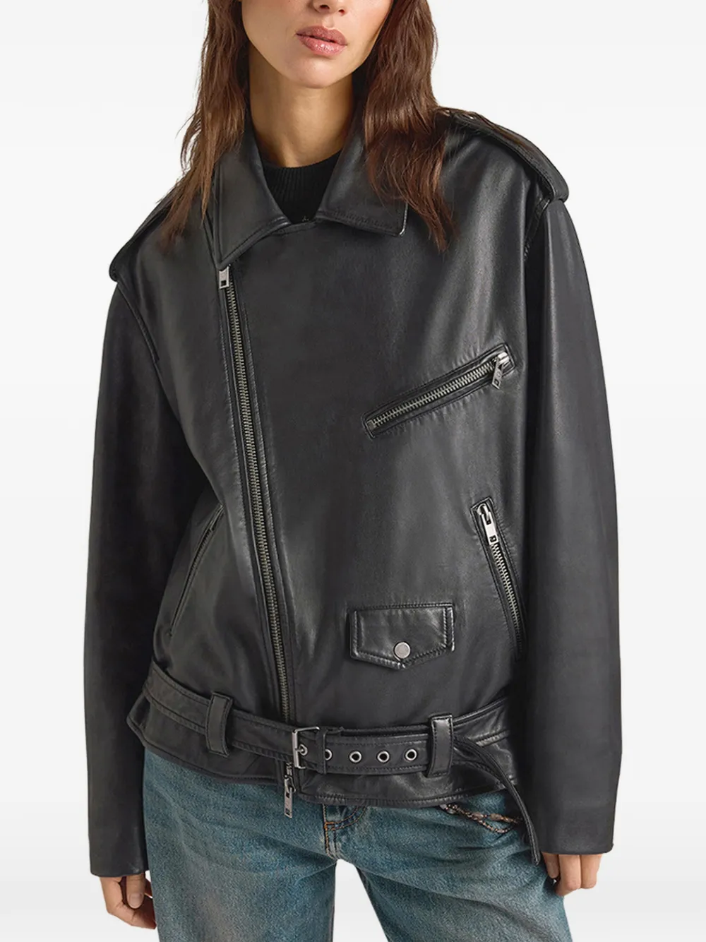 MOMONÌ Lond leather biker jacket Zwart