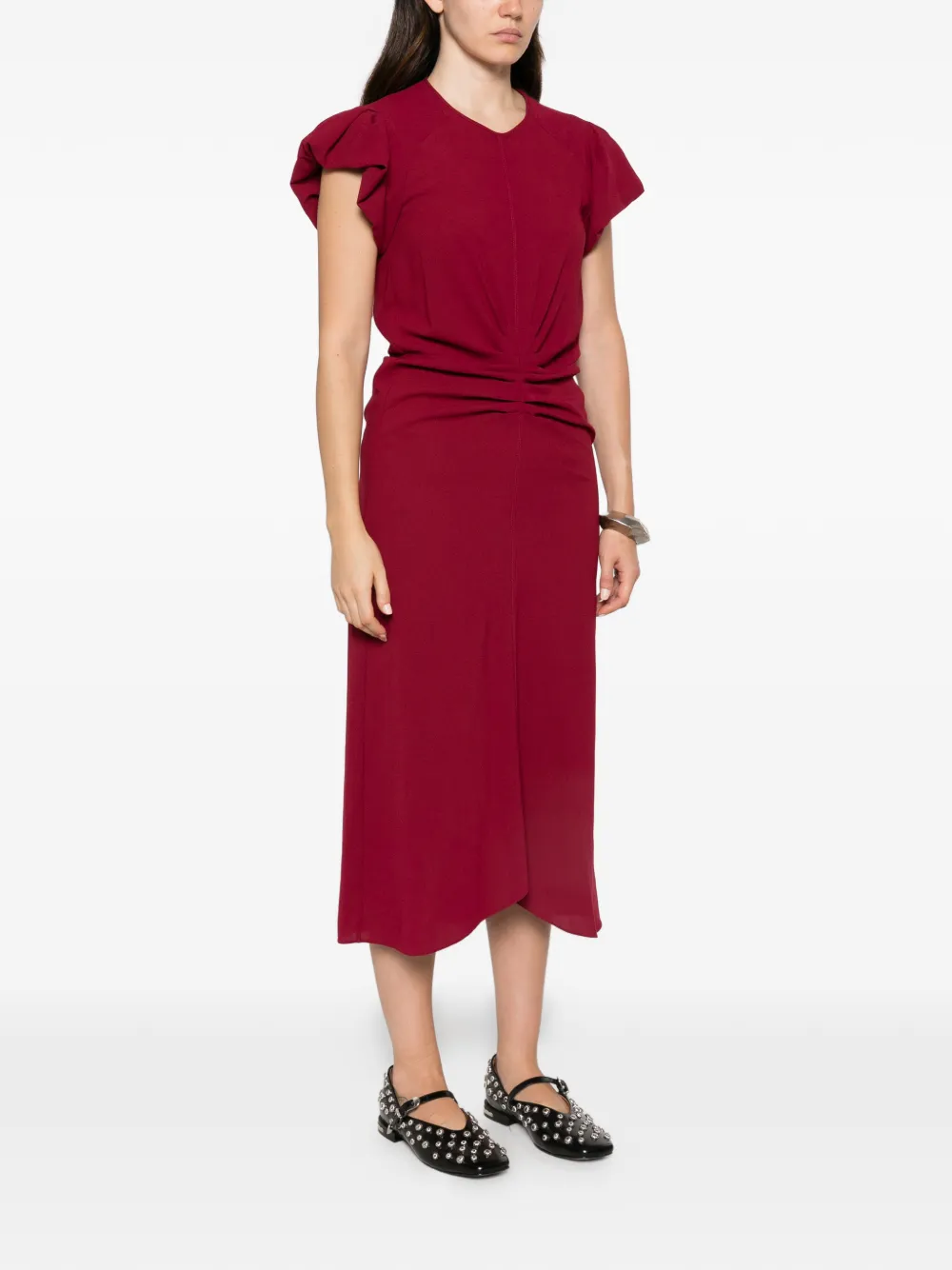 ISABEL MARANT Terena gesmockte midi-jurk met kapmouwen Rood