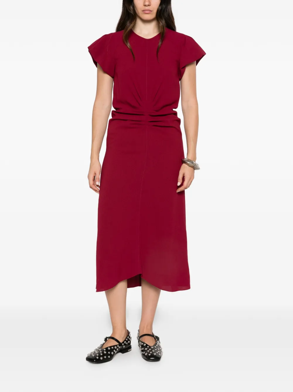 ISABEL MARANT Terena gesmockte midi-jurk met kapmouwen Rood