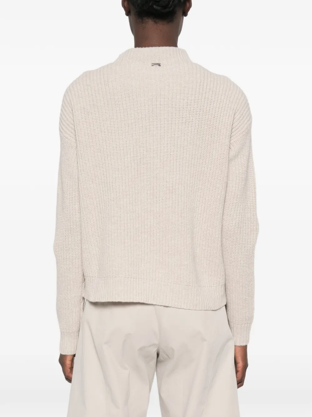 Herno Pointelle gebreide trui met geribbelde afwerking Beige