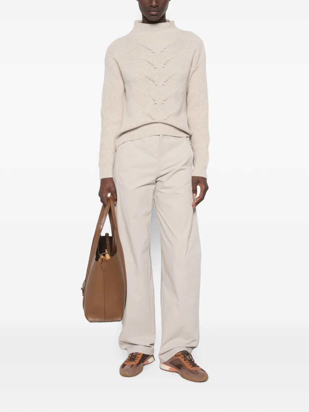 Herno Pointelle gebreide trui met geribbelde afwerking Beige