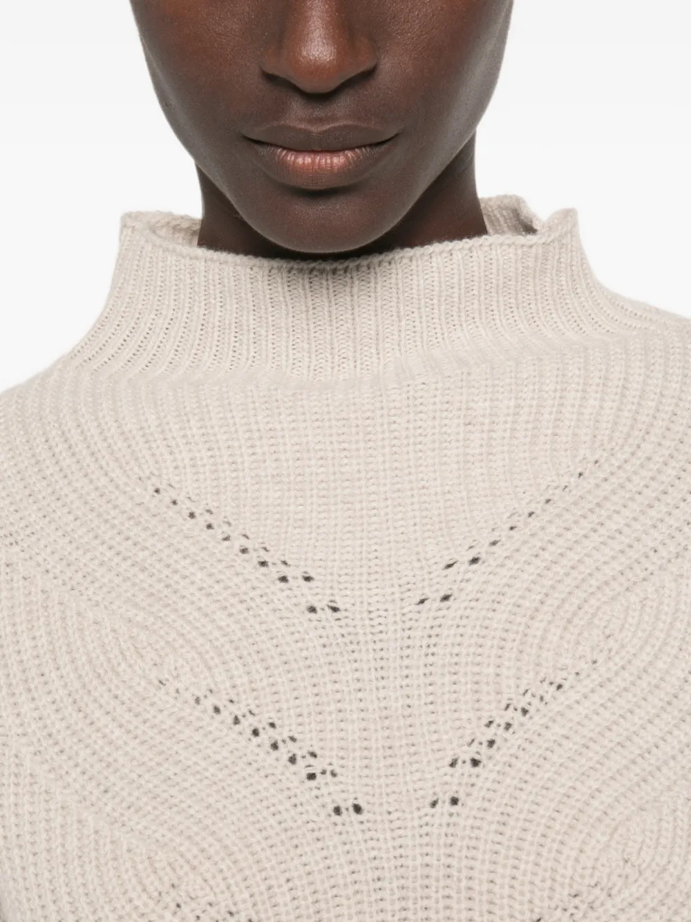 Herno Pointelle gebreide trui met geribbelde afwerking Beige