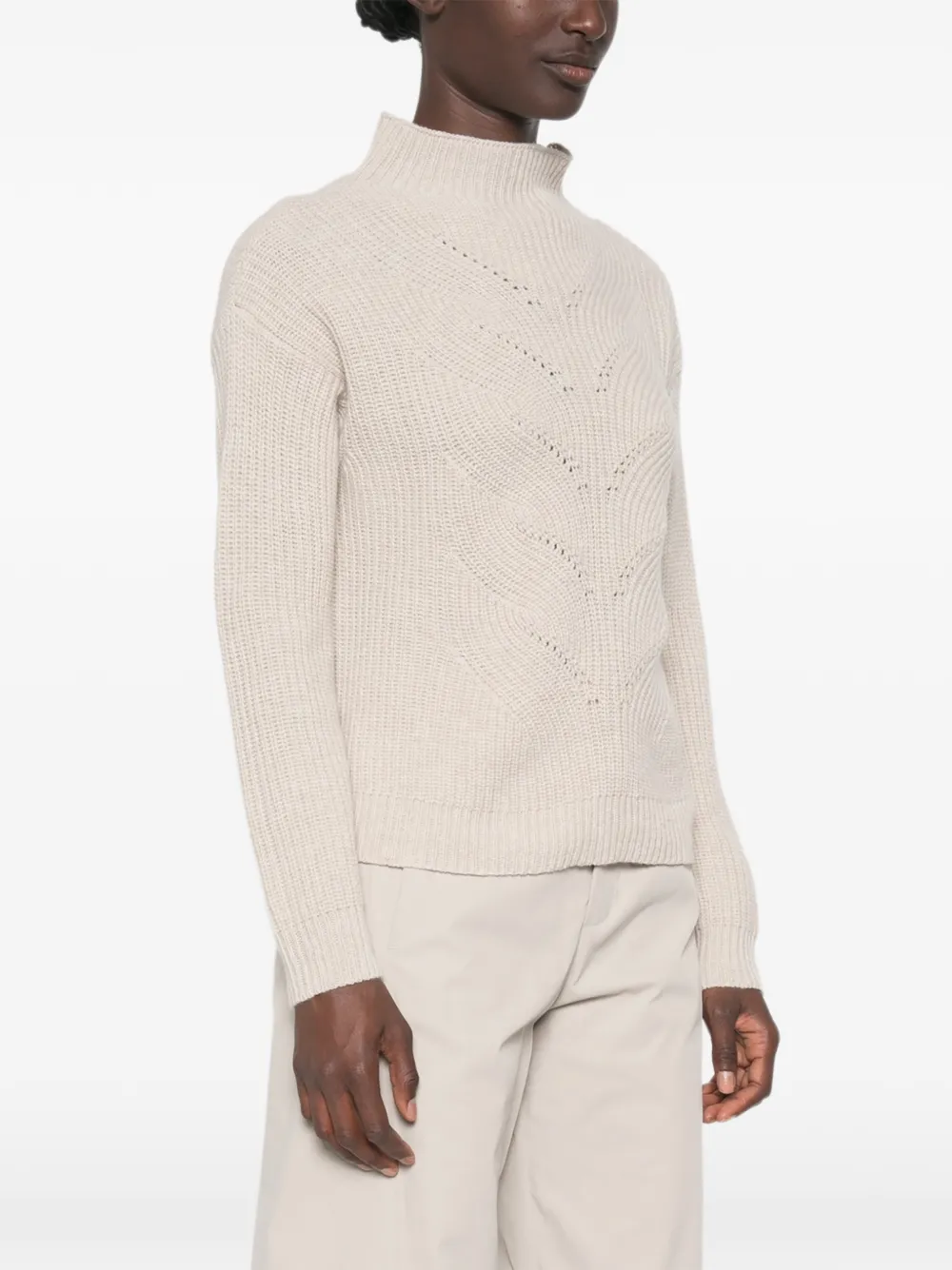 Herno Pointelle gebreide trui met geribbelde afwerking Beige