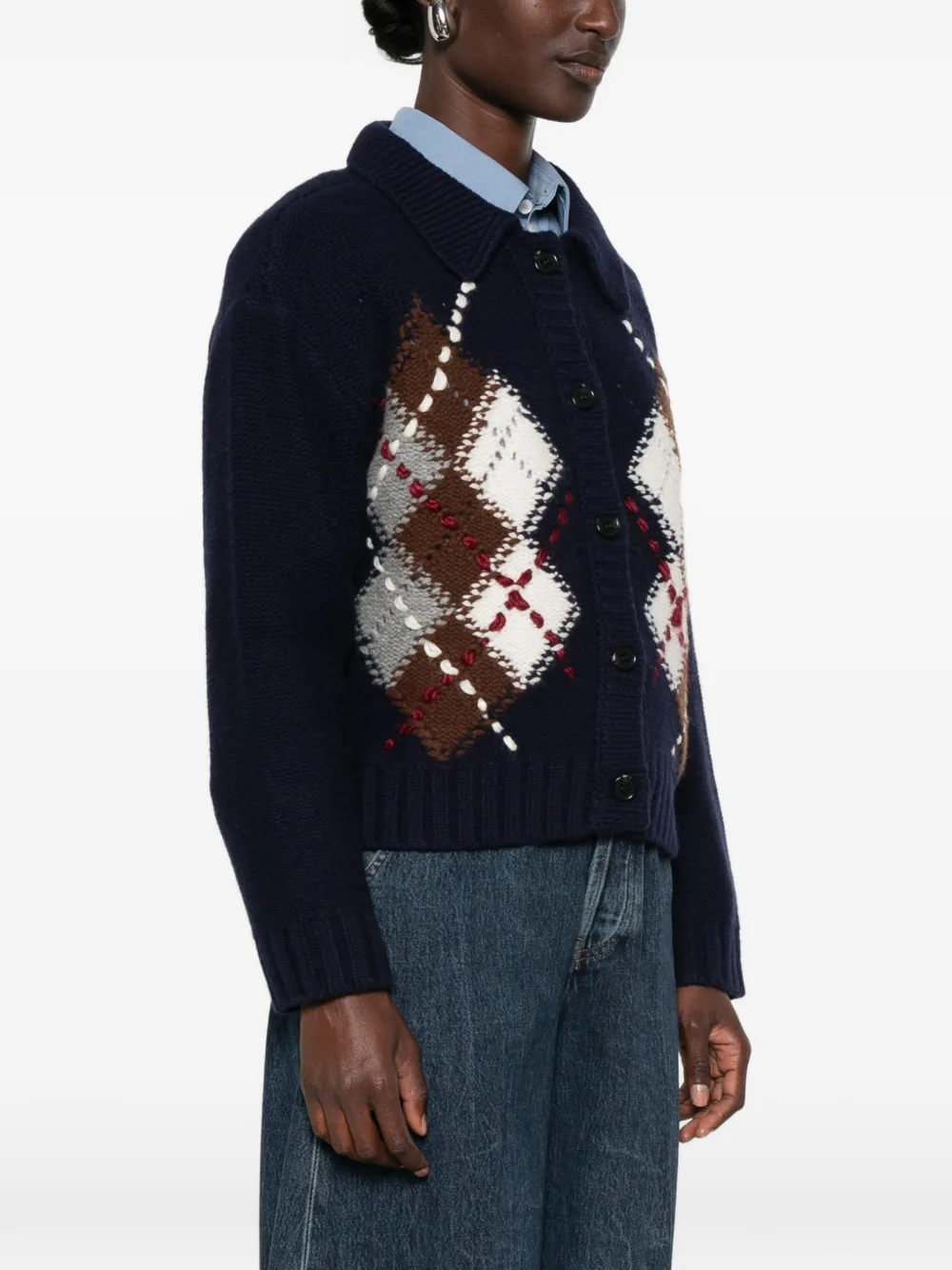 ERMANNO FIRENZE Vest met argyle-patroon en kraag Blauw