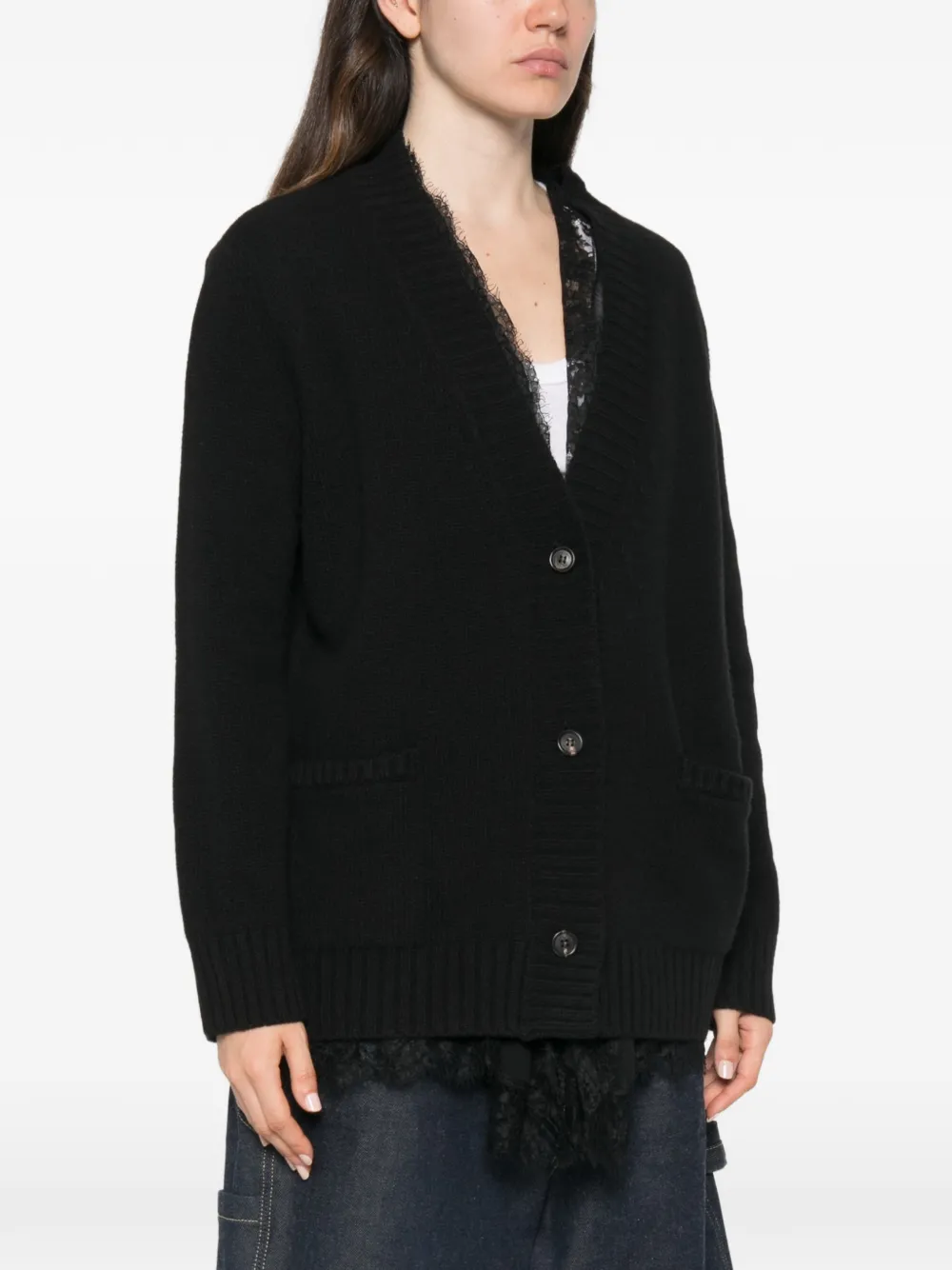 ERMANNO FIRENZE Vest met knoopsluiting en kanten afwerking Zwart