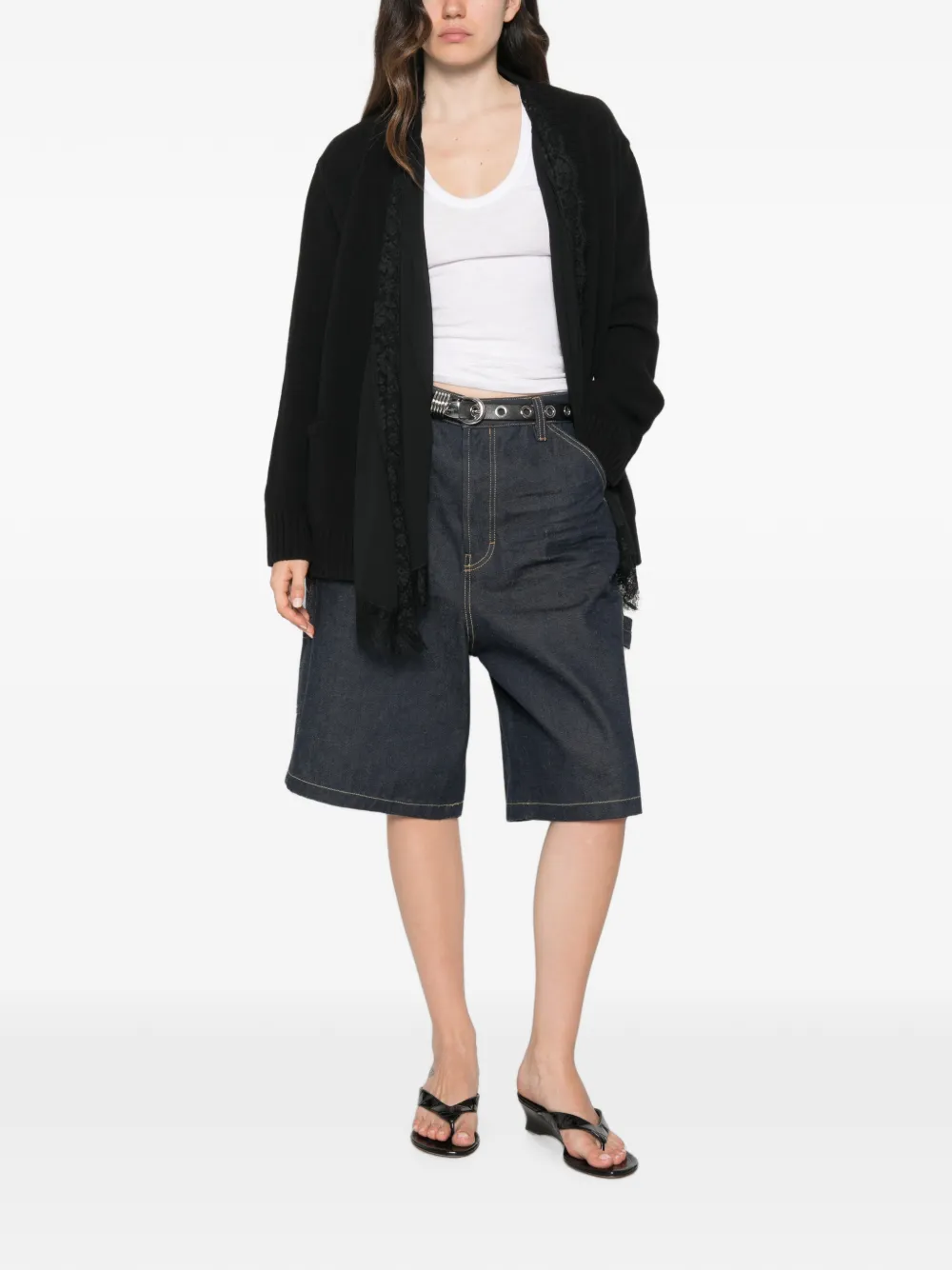 ERMANNO FIRENZE Vest met knoopsluiting en kanten afwerking Zwart