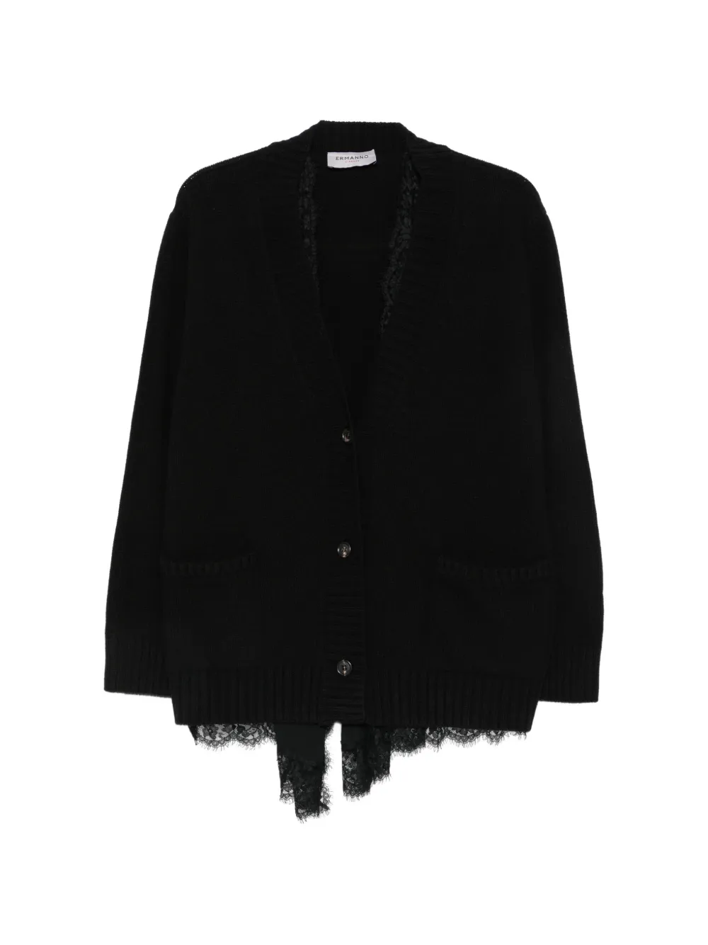 ERMANNO FIRENZE lace-trim button-up cardigan - Nero