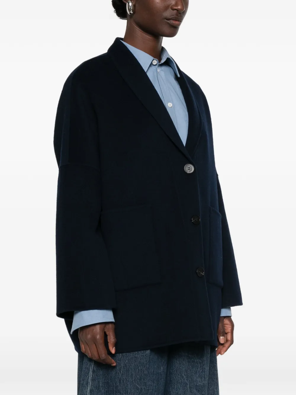 ERMANNO FIRENZE Jack met opgestikte zak en sjaalrevers Blauw